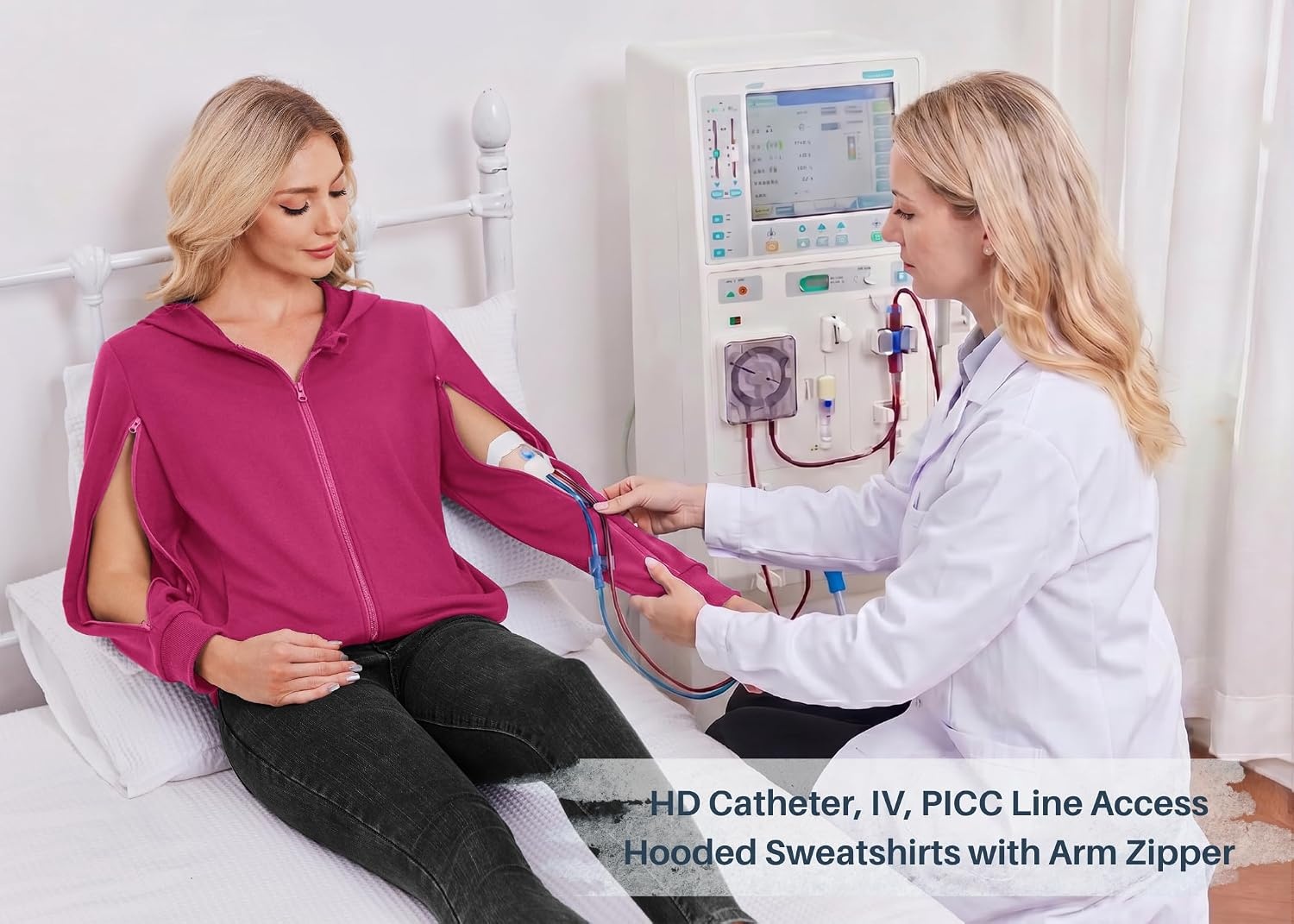 image:imageDeyeek Womens Zip Up Hoodie Sweatshirts with Arm Zipper and Drain PocketsRose Red