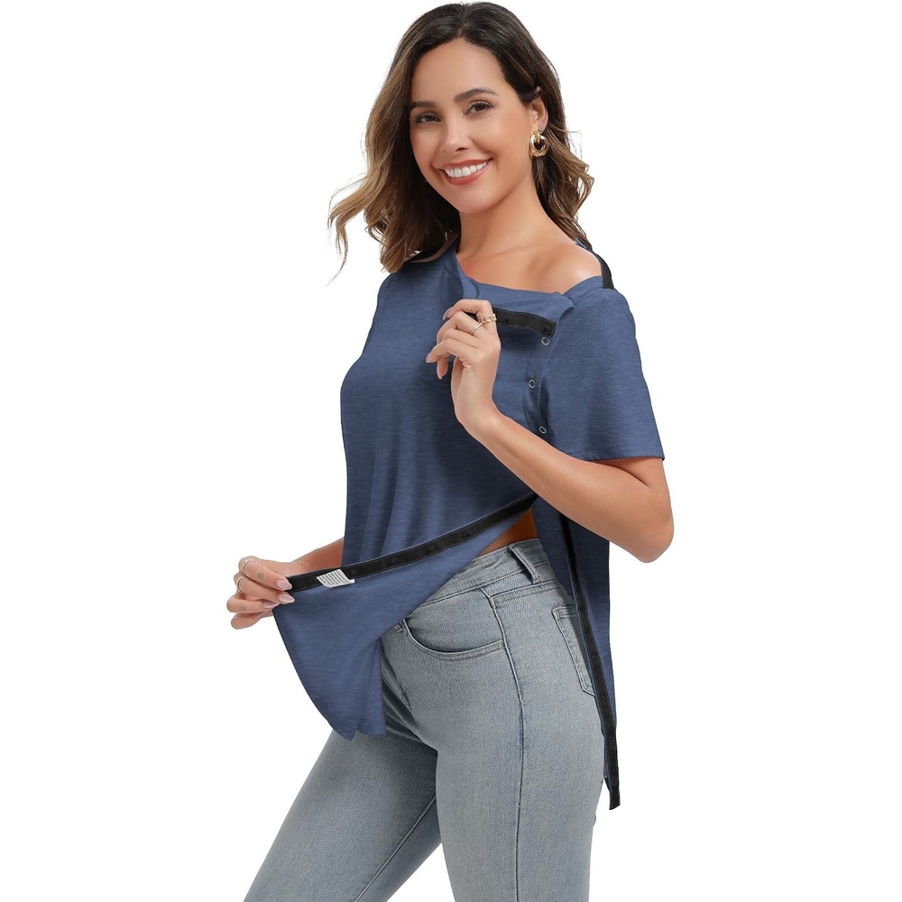 image:imageDeyeek Womens Post Surgery Tear Away Shirt for Shoulder RecoveryNavy