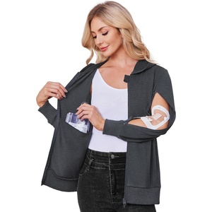 Deyeek Women’s Zip Up Hoodie Sweatshirts with Arm Zipper and Drain Pockets(Dark Grey)