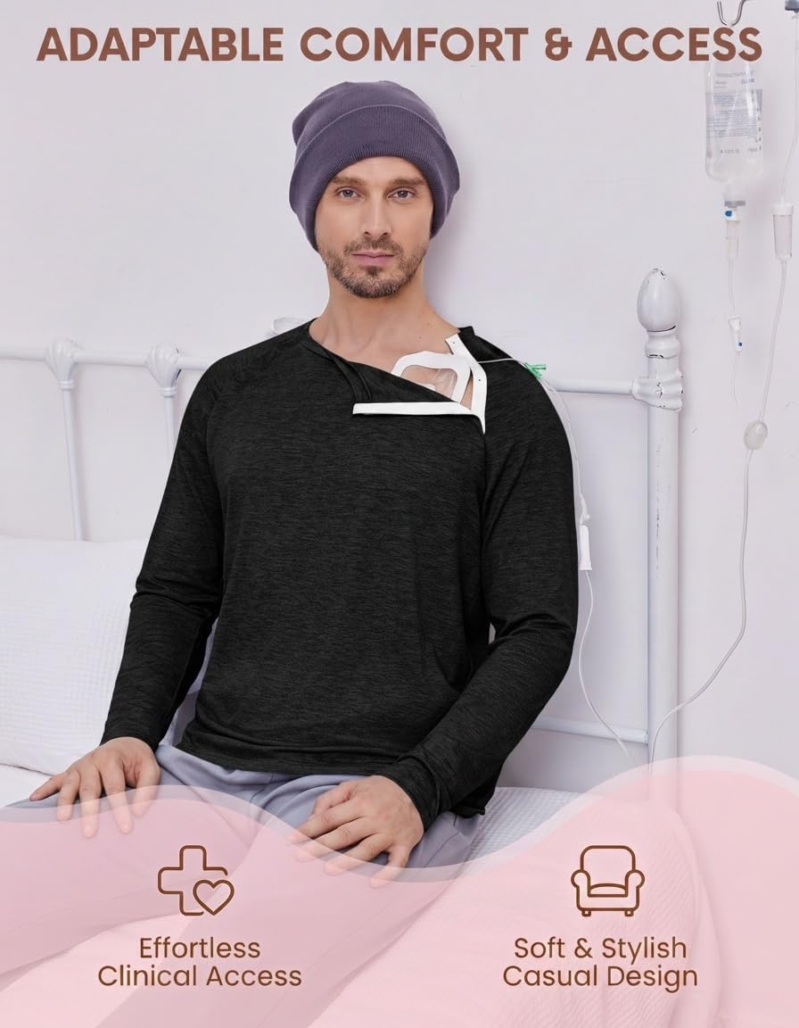 image:imageDeyeek Chemo Port Shirts for Men Side Snap Long Sleeve Port Access ShirtsBlack