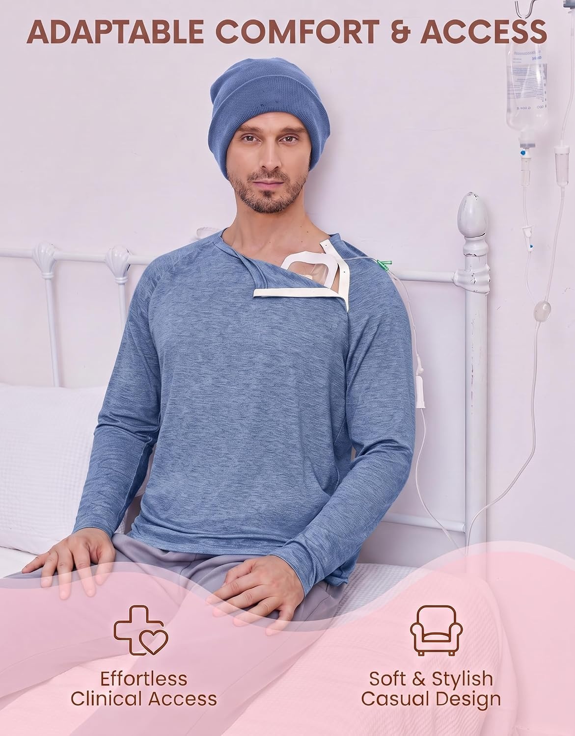 image:imageDeyeek Chemo Port Shirts for Men Side Snap Long Sleeve Port Access ShirtsBlue