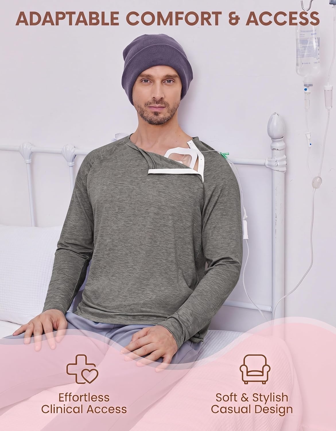 image:imageDeyeek Chemo Port Shirts for Men Side Snap Long Sleeve Port Access ShirtsLight Gray