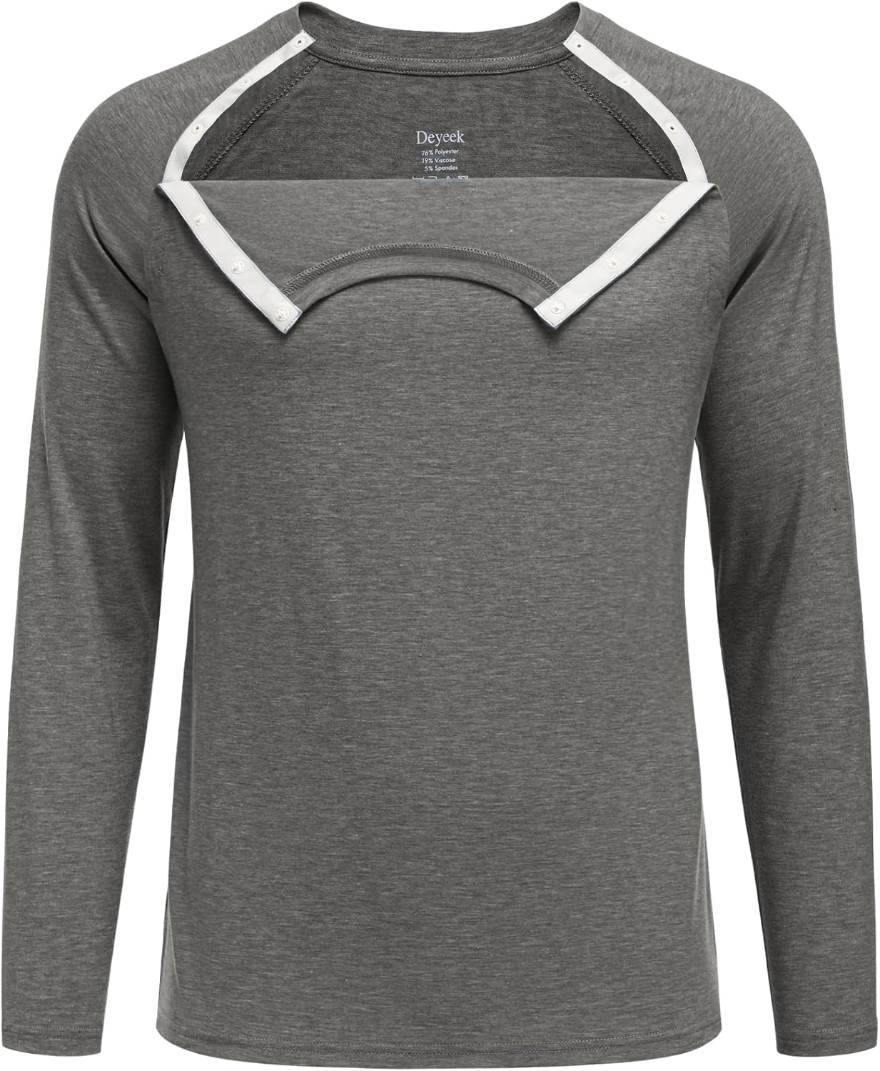 image:imageDeyeek Chemo Port Shirts for Men Side Snap Long Sleeve Port Access ShirtsLight Gray