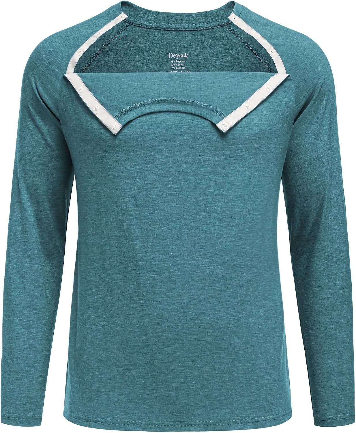 image:imageDeyeek Chemo Port Shirts for Men Side Snap Long Sleeve Port Access ShirtsPeacock Blue