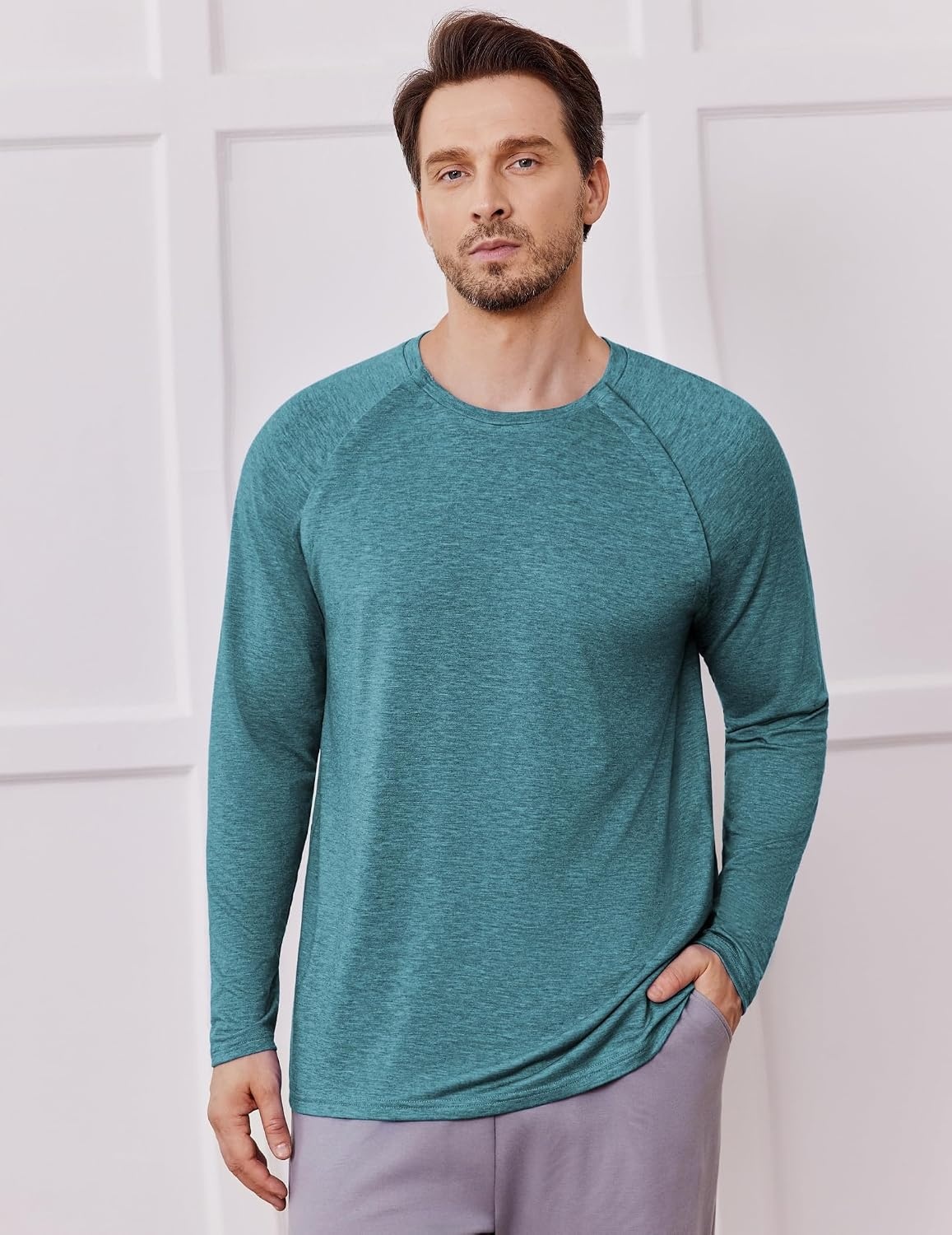 image:imageDeyeek Chemo Port Shirts for Men Side Snap Long Sleeve Port Access ShirtsPeacock Blue