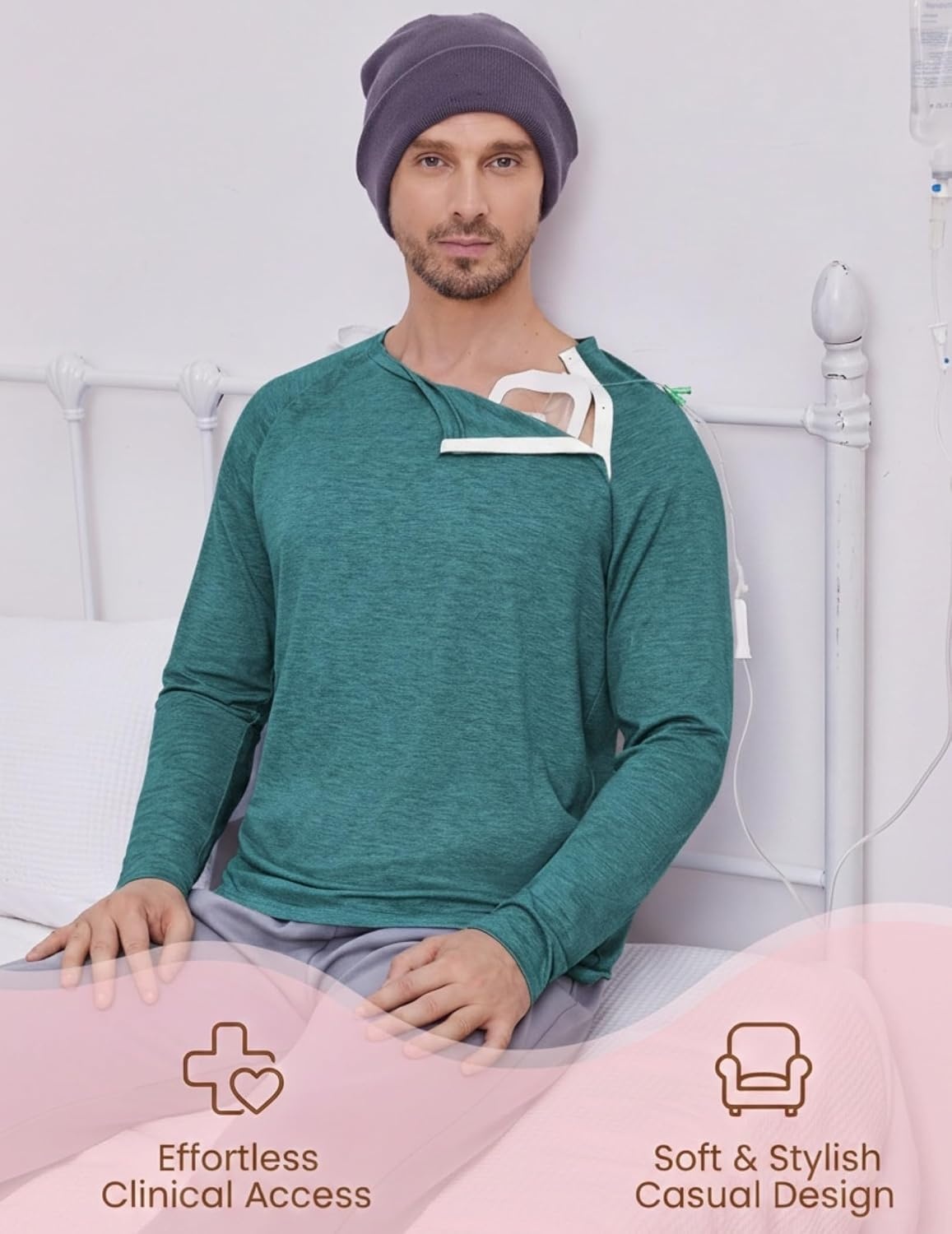 image:imageDeyeek Chemo Port Shirts for Men Side Snap Long Sleeve Port Access ShirtsPeacock Blue