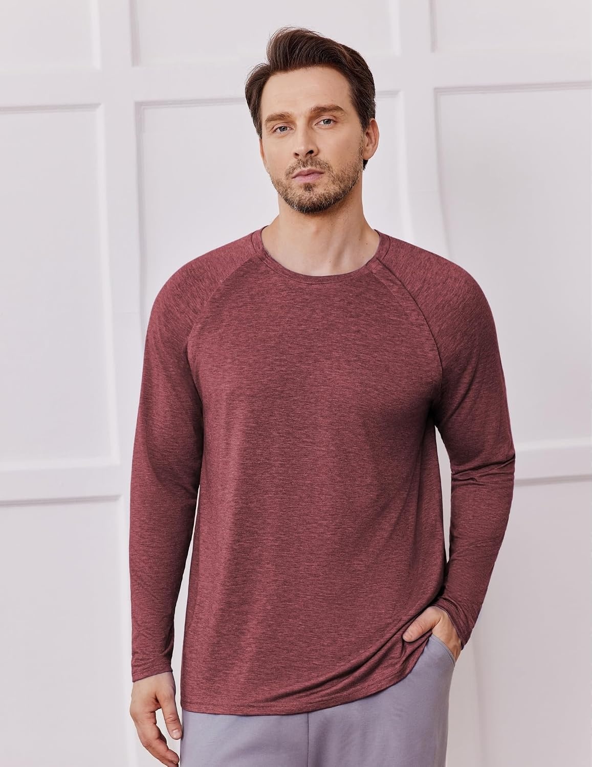 image:imageDeyeek Chemo Port Shirts for Men Side Snap Long Sleeve Port Access ShirtsRed