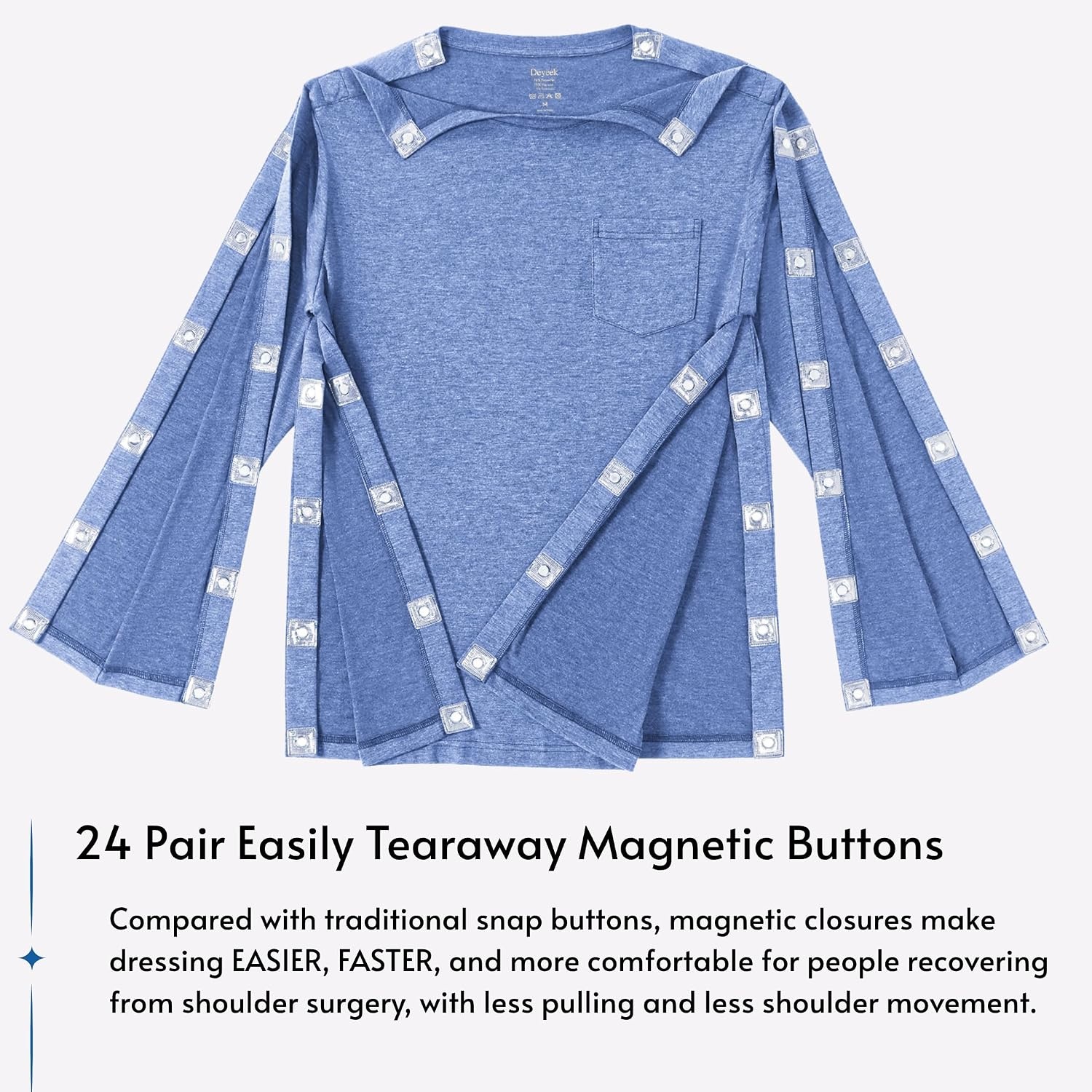 image:imageDeyeek Magnetic Post Shoulder Surgery Recovery Shirts for Men Long SleeveBlue