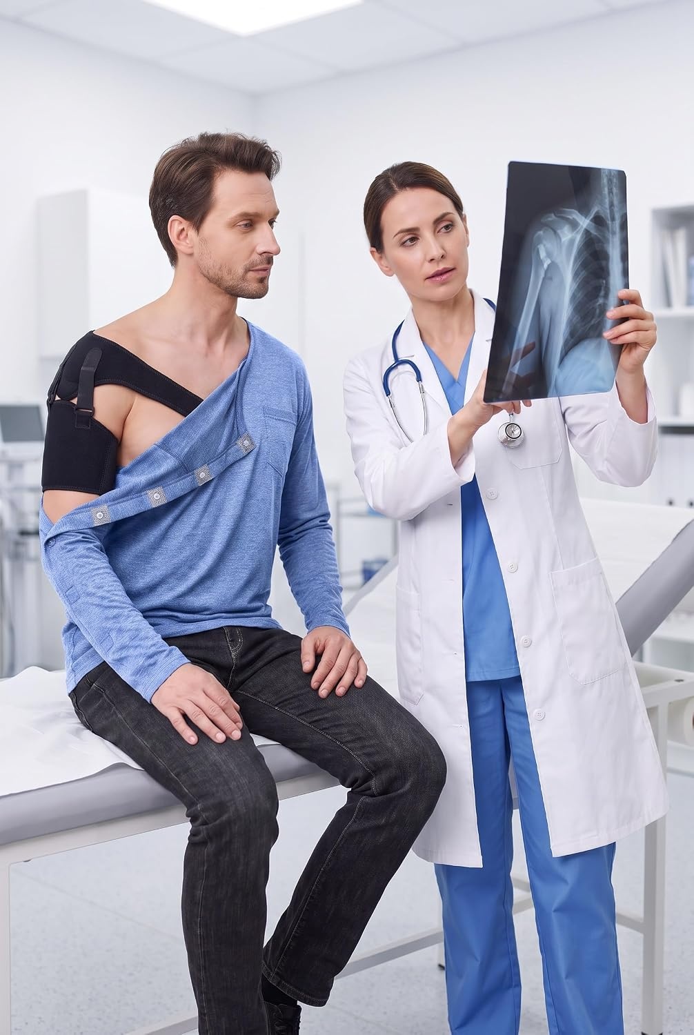 image:imageDeyeek Magnetic Post Shoulder Surgery Recovery Shirts for Men Long SleeveBlue