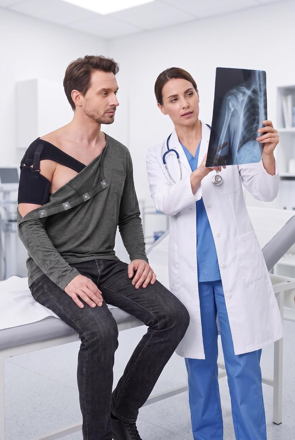 image:imageDeyeek Magnetic Post Shoulder Surgery Recovery Shirts for Men Long SleeveDark Grey