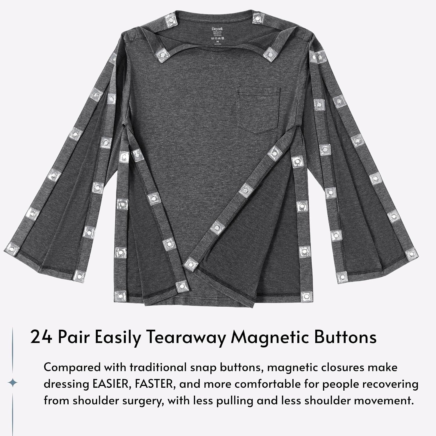 image:imageDeyeek Magnetic Post Shoulder Surgery Recovery Shirts for Men Long SleeveDark Grey