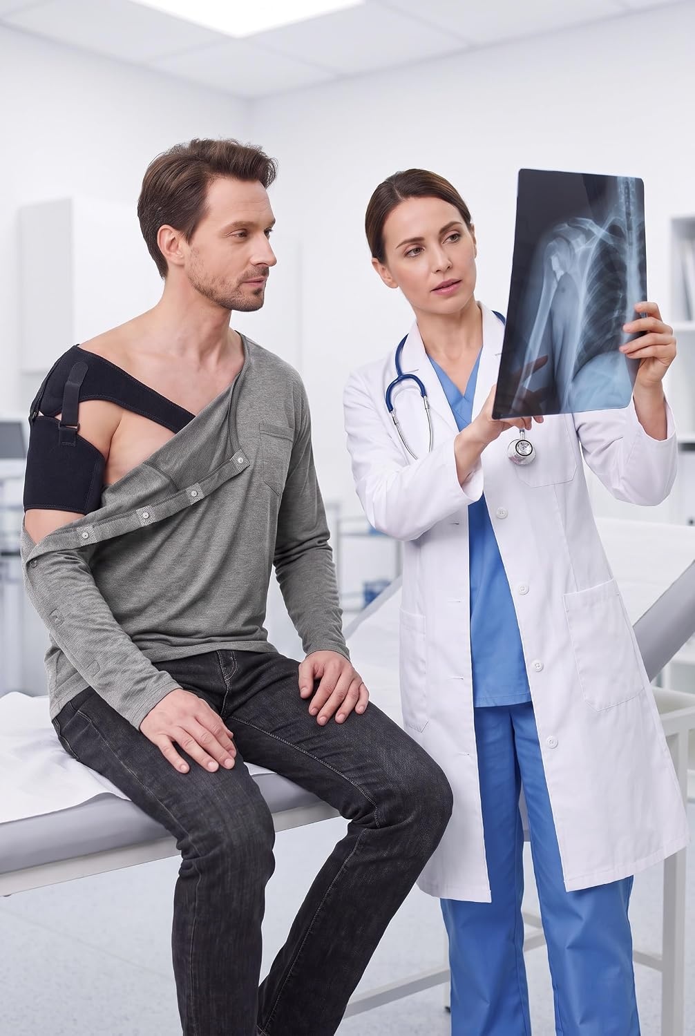 image:imageDeyeek Magnetic Post Shoulder Surgery Recovery Shirts for Men Long SleeveGrey