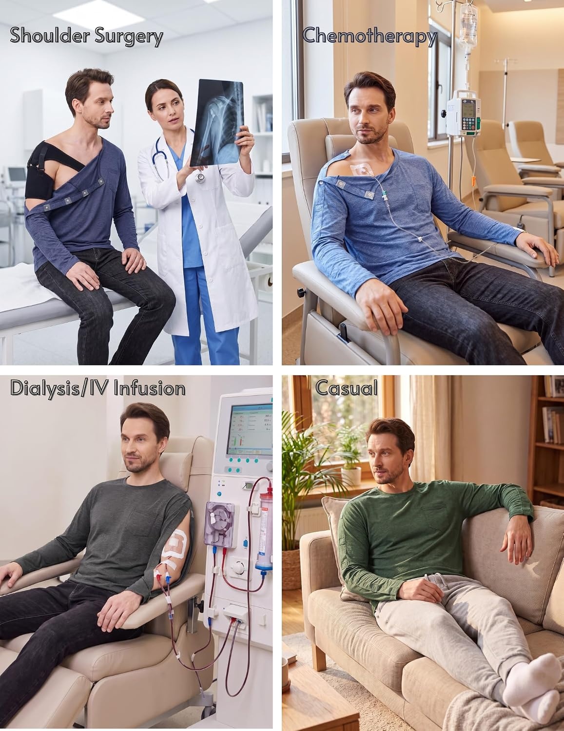 image:imageDeyeek Magnetic Post Shoulder Surgery Recovery Shirts for Men Long SleeveGrey