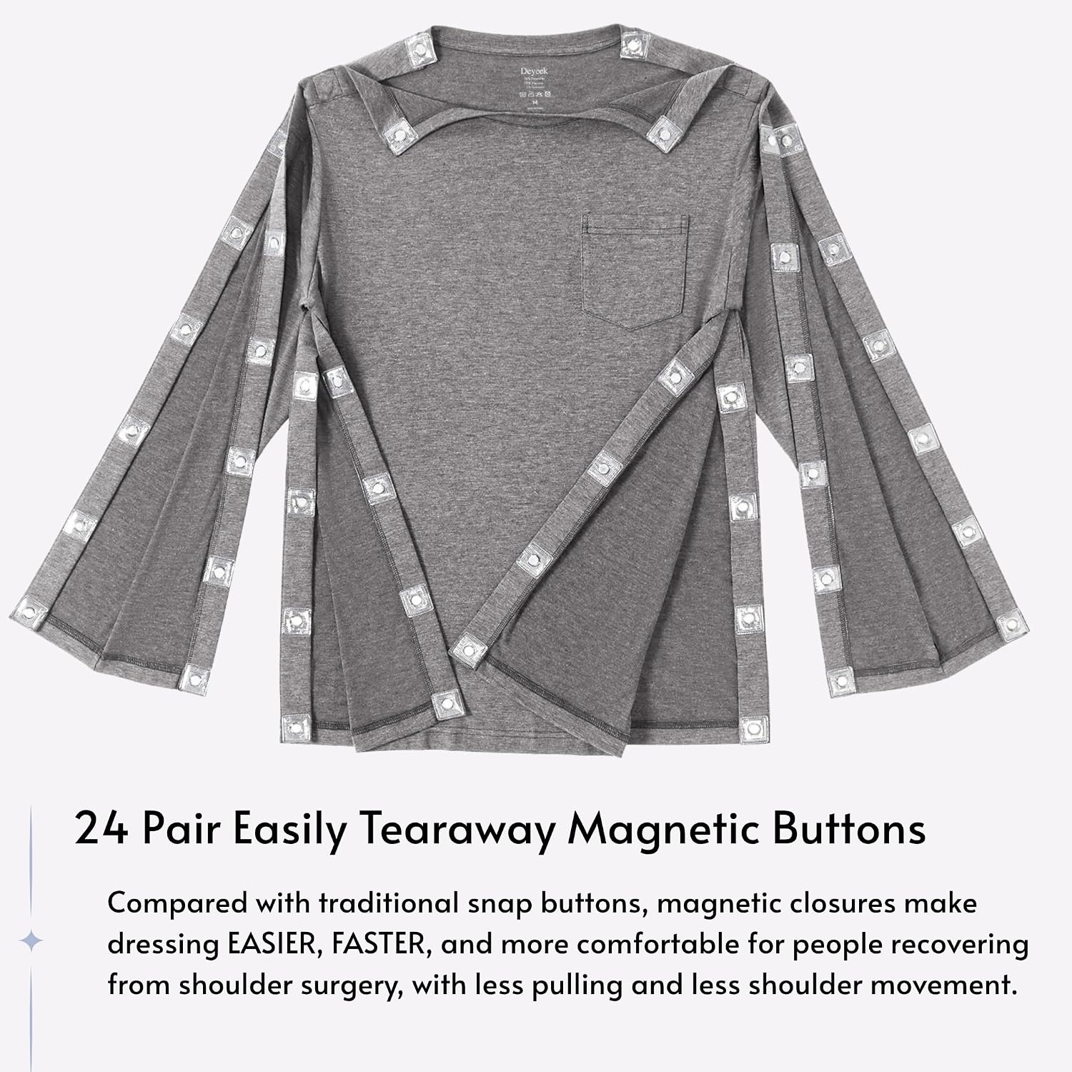 image:imageDeyeek Magnetic Post Shoulder Surgery Recovery Shirts for Men Long SleeveGrey