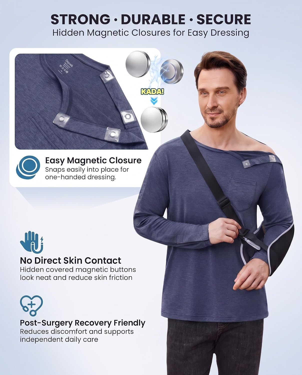 image:imageDeyeek Magnetic Post Shoulder Surgery Recovery Shirts for Men Long SleeveNavy Blue