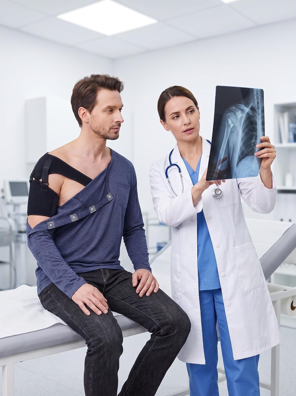 image:imageDeyeek Magnetic Post Shoulder Surgery Recovery Shirts for Men Long SleeveNavy Blue