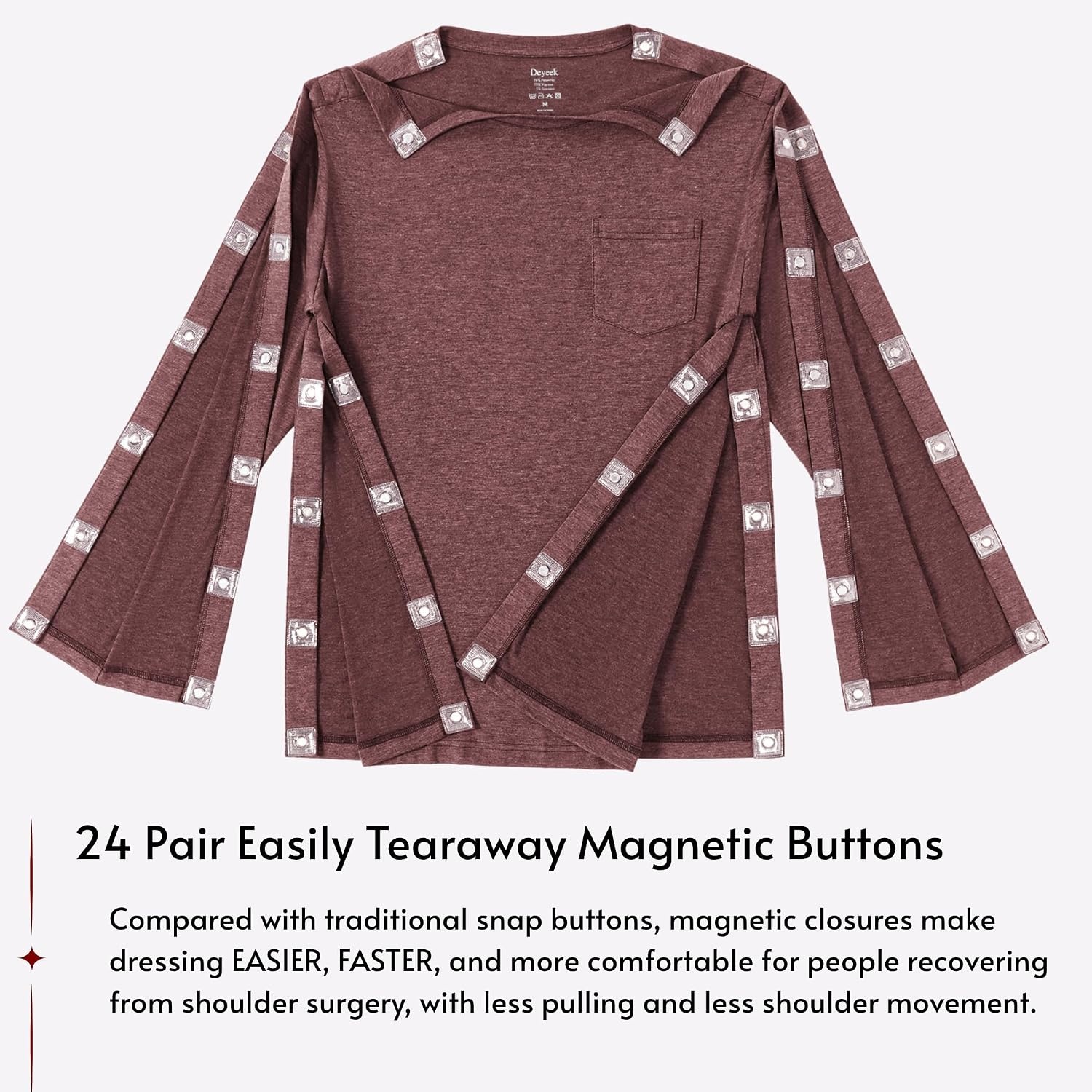 image:imageDeyeek Magnetic Post Shoulder Surgery Recovery Shirts for Men Long SleeveRed