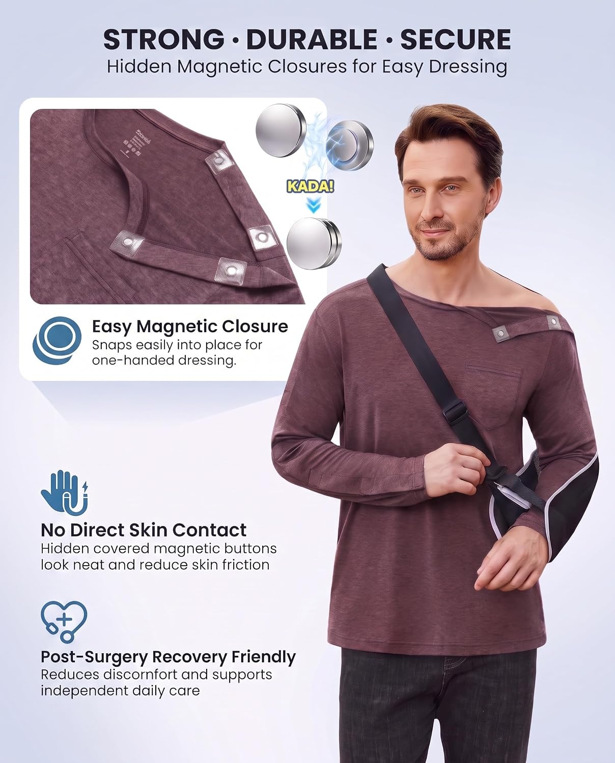 image:imageDeyeek Magnetic Post Shoulder Surgery Recovery Shirts for Men Long SleeveRed