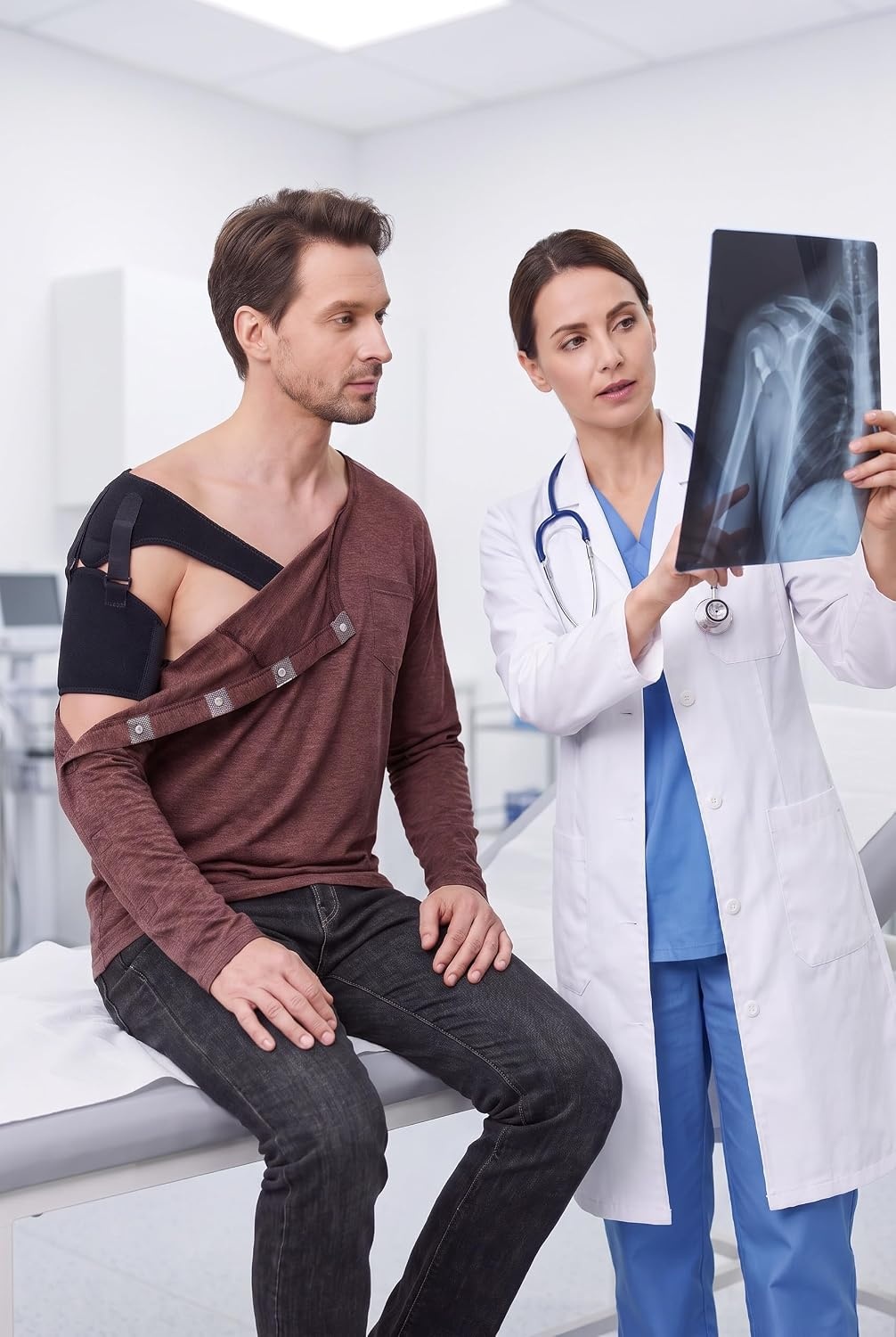 image:imageDeyeek Magnetic Post Shoulder Surgery Recovery Shirts for Men Long SleeveRed