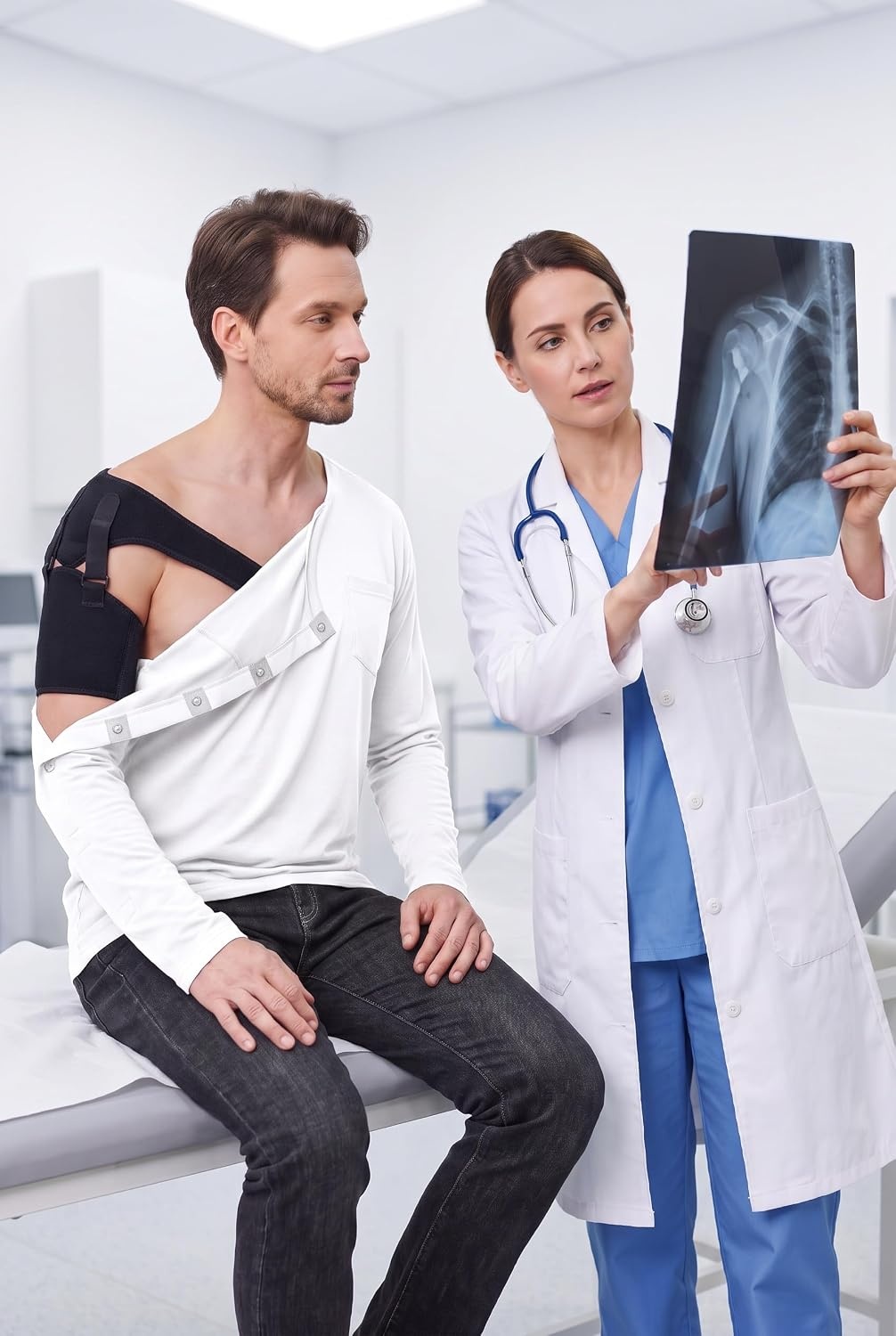 image:imageDeyeek Magnetic Post Shoulder Surgery Recovery Shirts for Men Long SleeveWhite