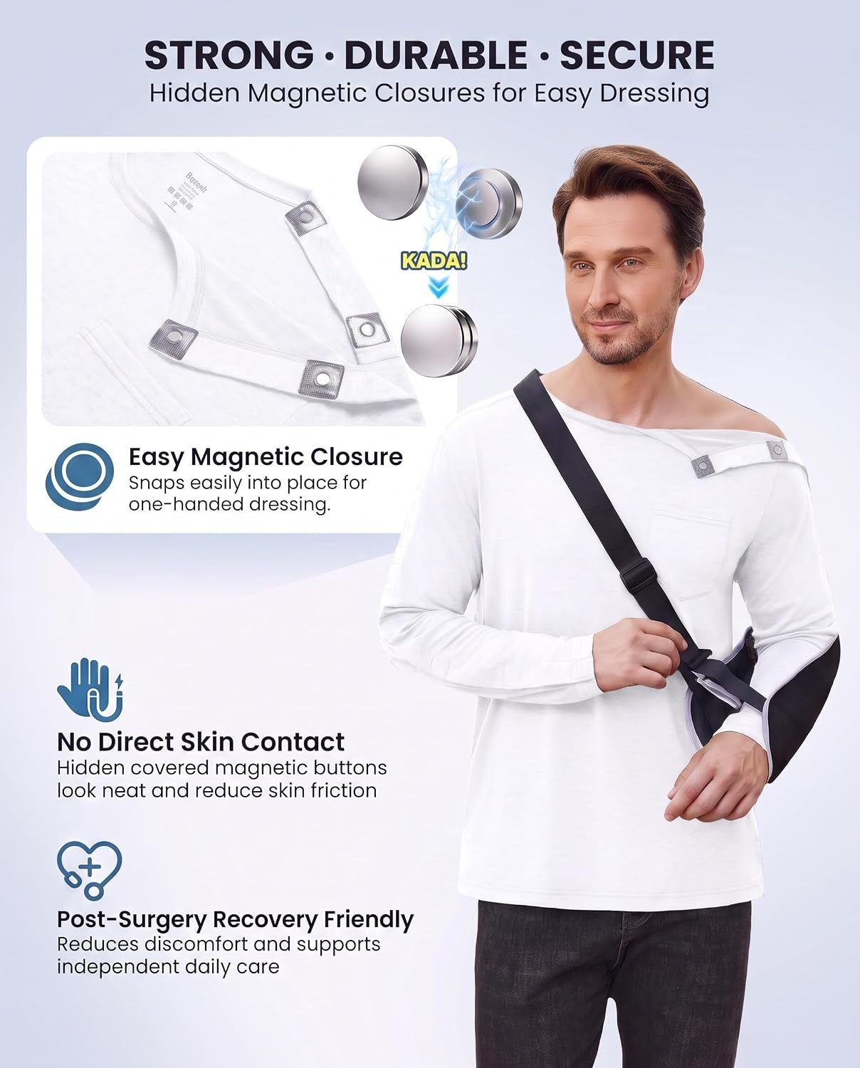 image:imageDeyeek Magnetic Post Shoulder Surgery Recovery Shirts for Men Long SleeveWhite