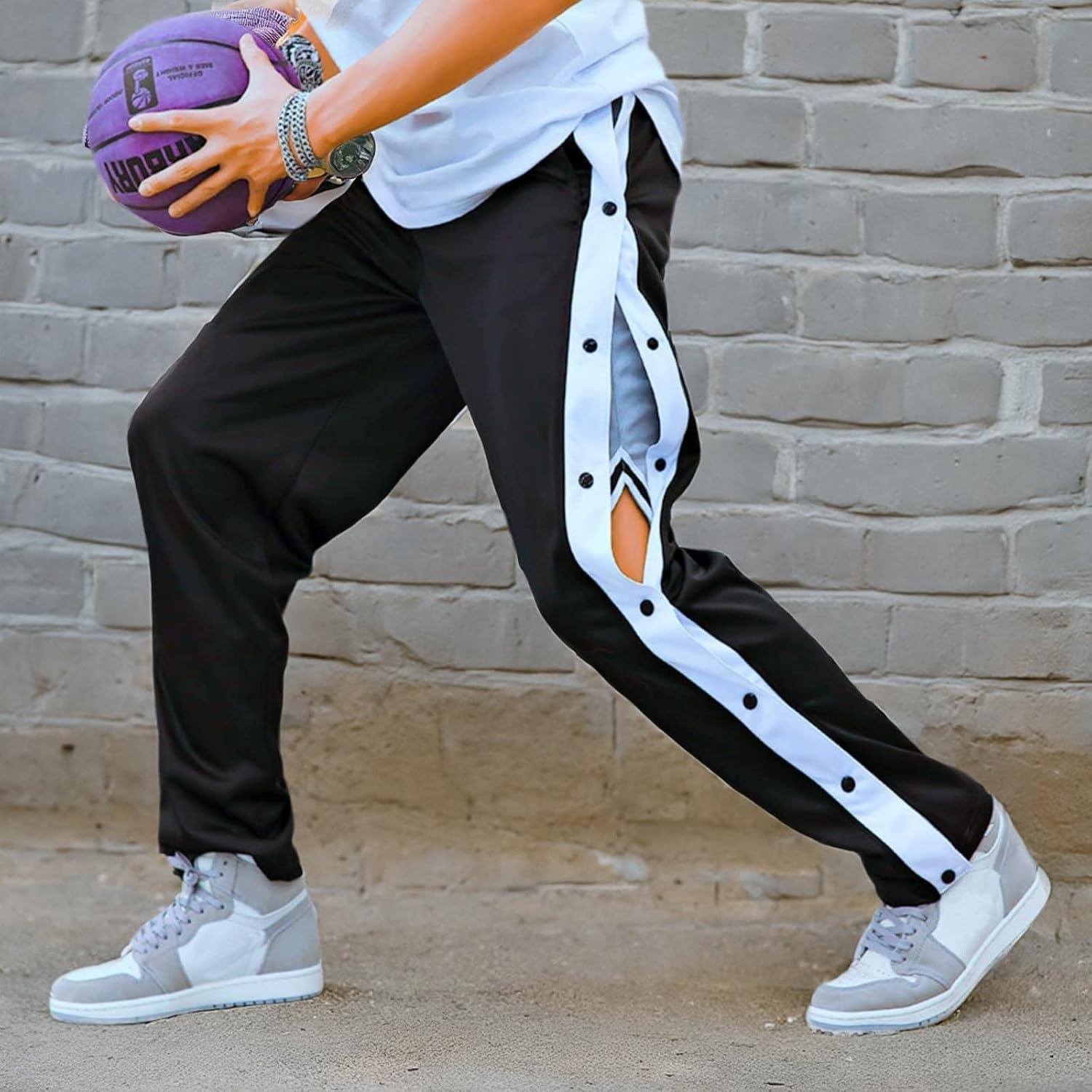 image:imageDeyeek Mens Tear Away Pants Breakaway Basketball Snap Post SurgeryBlack