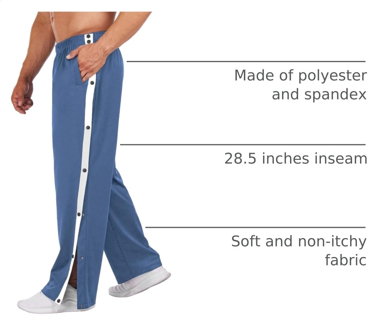image:imageDeyeek Mens Tear Away Pants Breakaway Basketball Snap Post SurgeryBlue Gray