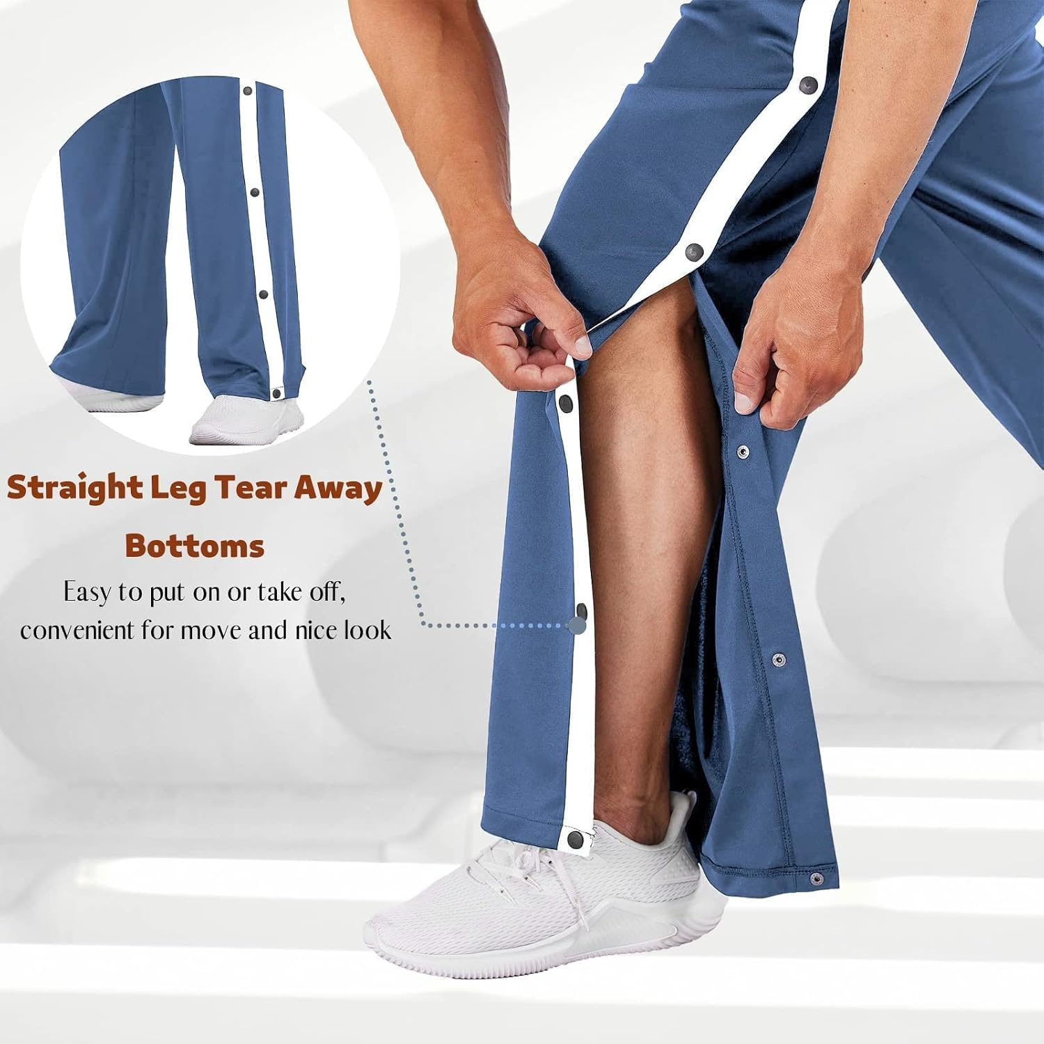 image:imageDeyeek Mens Tear Away Pants Breakaway Basketball Snap Post SurgeryBlue Gray