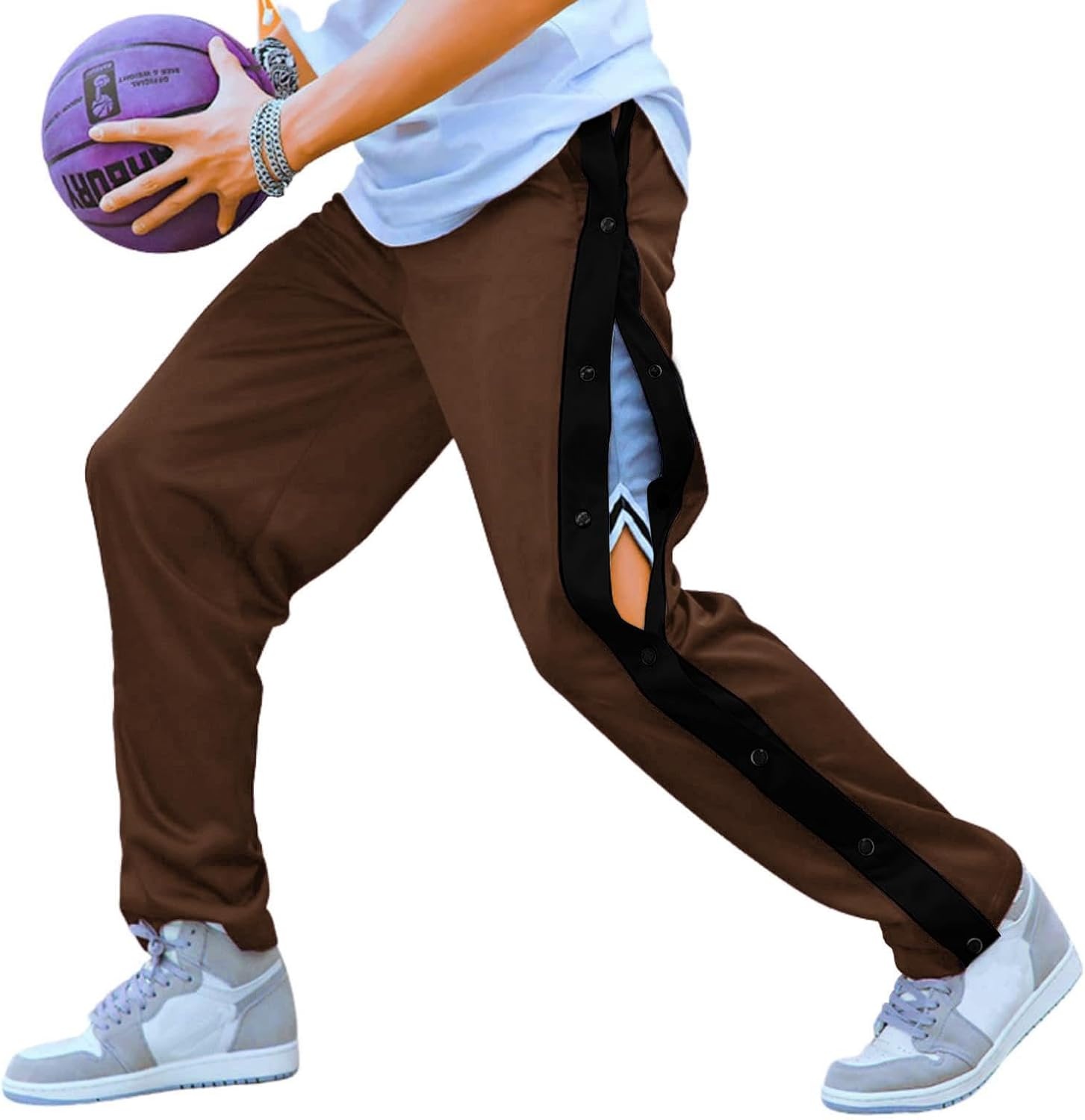 image:imageDeyeek Mens Tear Away Pants Breakaway Basketball Snap Post SurgeryDark Brown