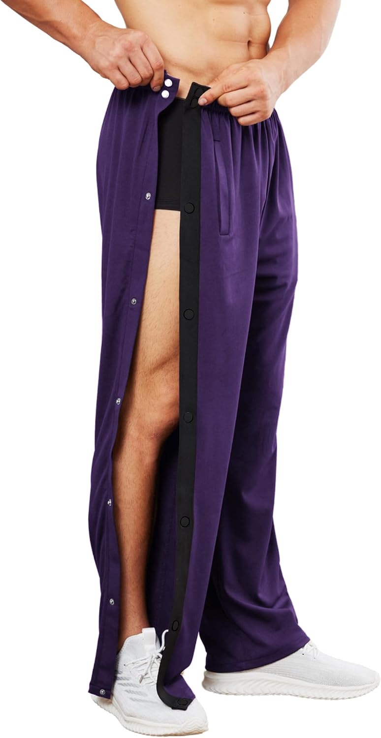 image:imageDeyeek Mens Tear Away Pants Breakaway Basketball Snap Post SurgeryDark Purple
