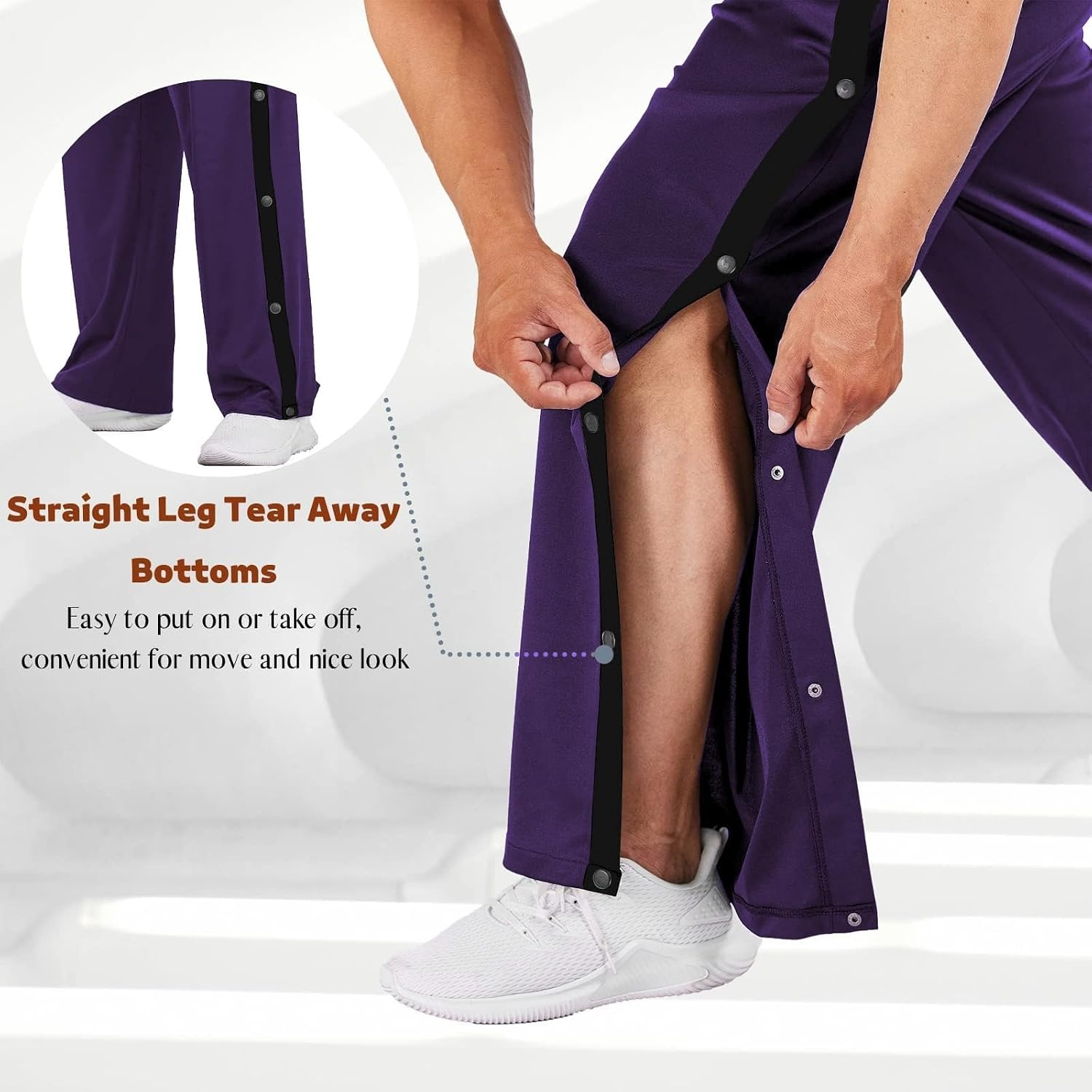 image:imageDeyeek Mens Tear Away Pants Breakaway Basketball Snap Post SurgeryDark Purple