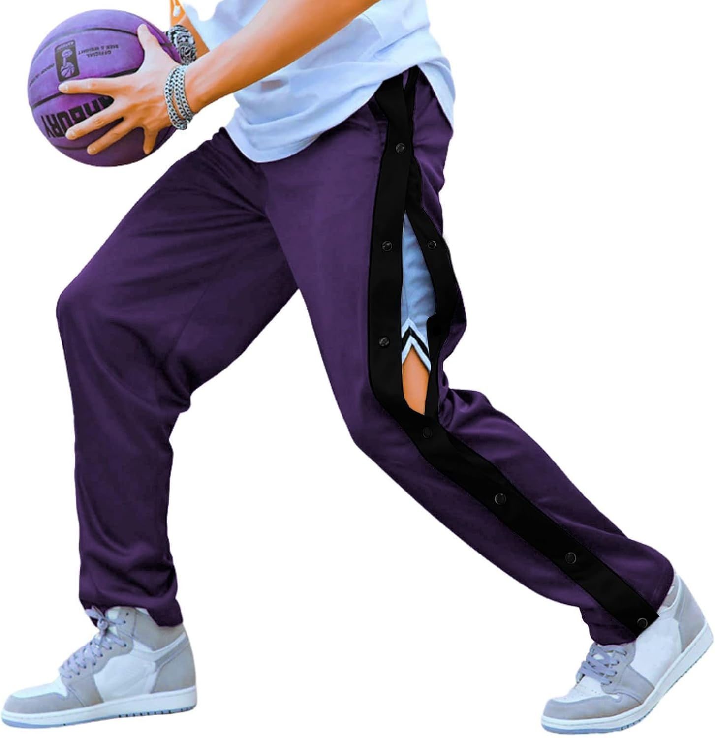 image:imageDeyeek Mens Tear Away Pants Breakaway Basketball Snap Post SurgeryDark Purple