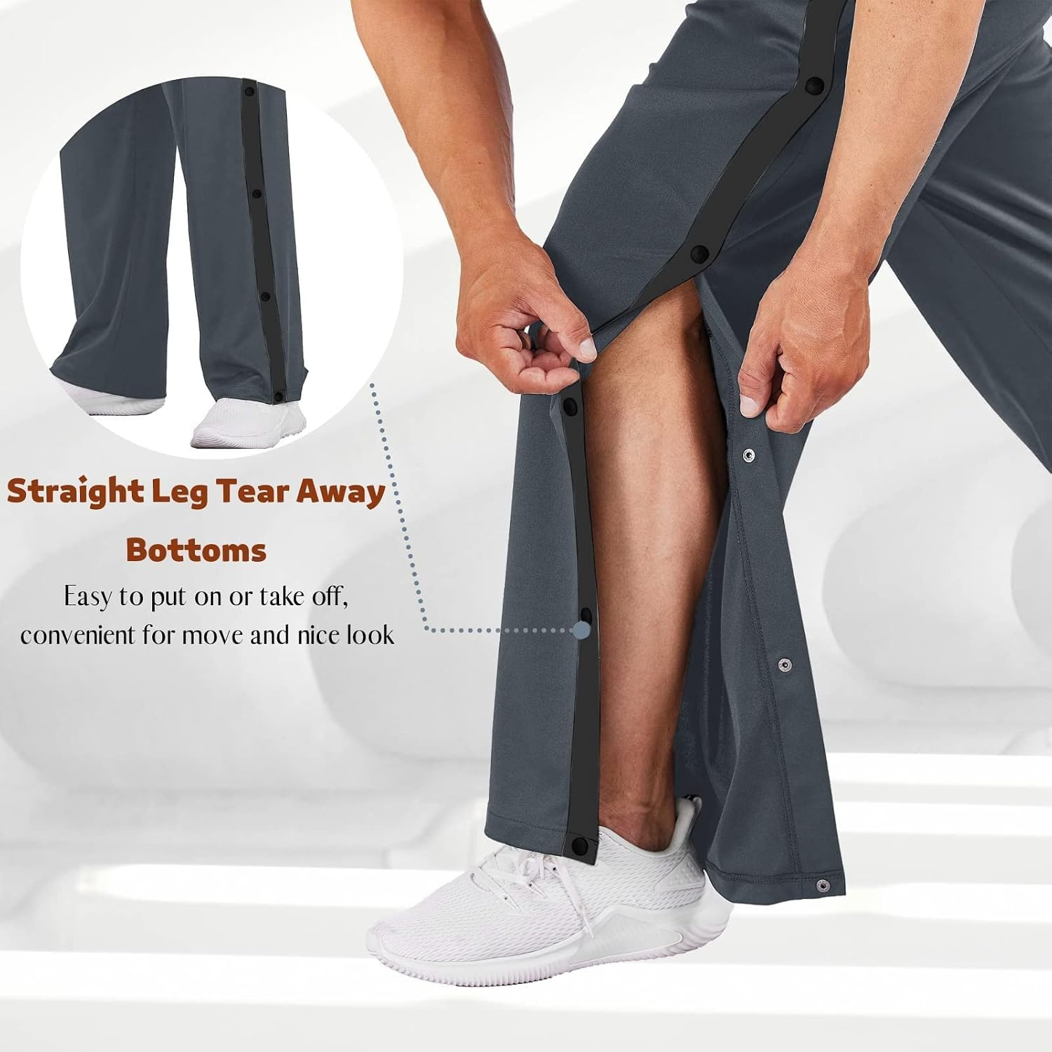 image:imageDeyeek Mens Tear Away Pants Breakaway Basketball Snap Post SurgeryGraphite Gp2