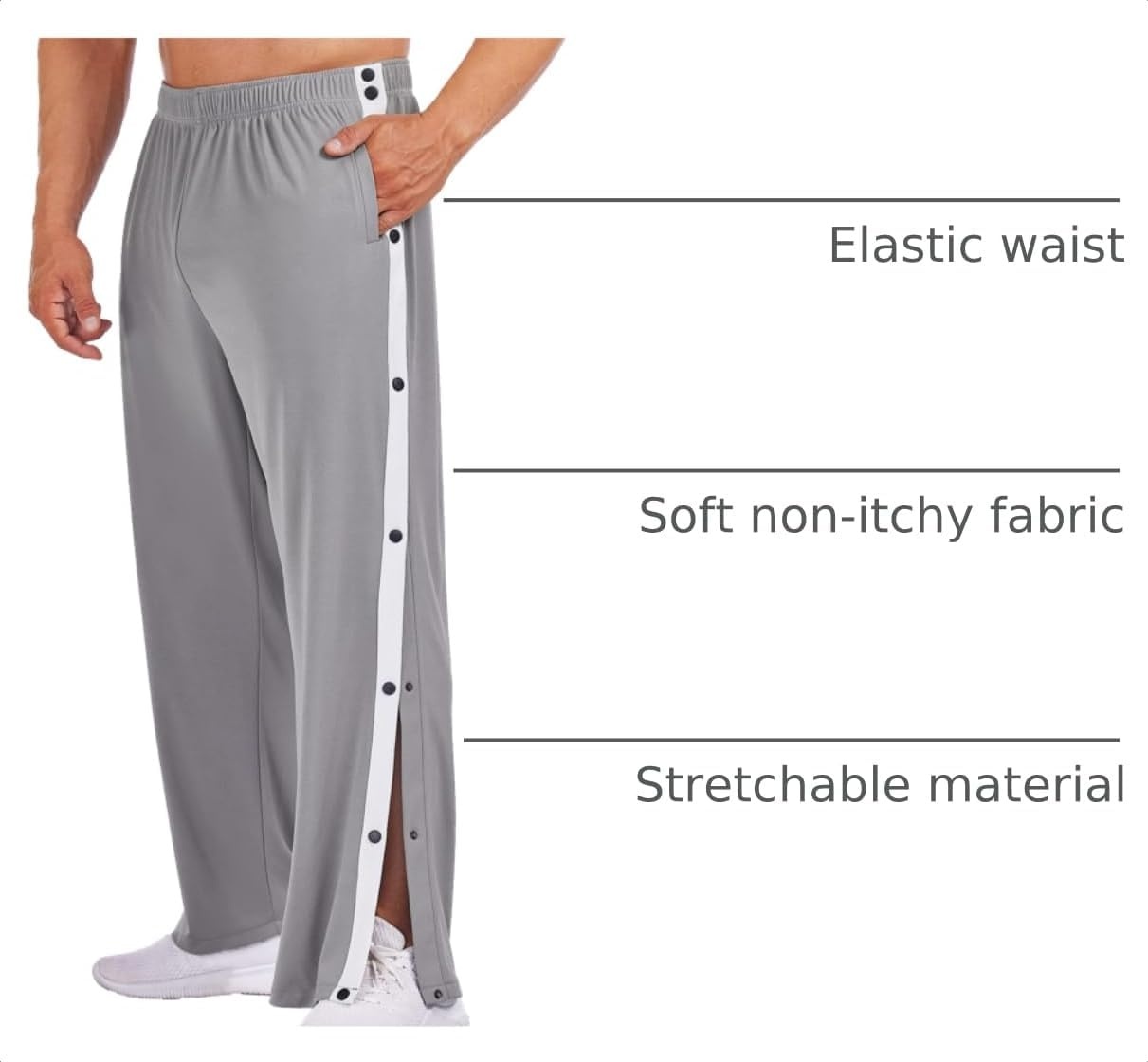 image:imageDeyeek Mens Tear Away Pants Breakaway Basketball Snap Post SurgeryGrey