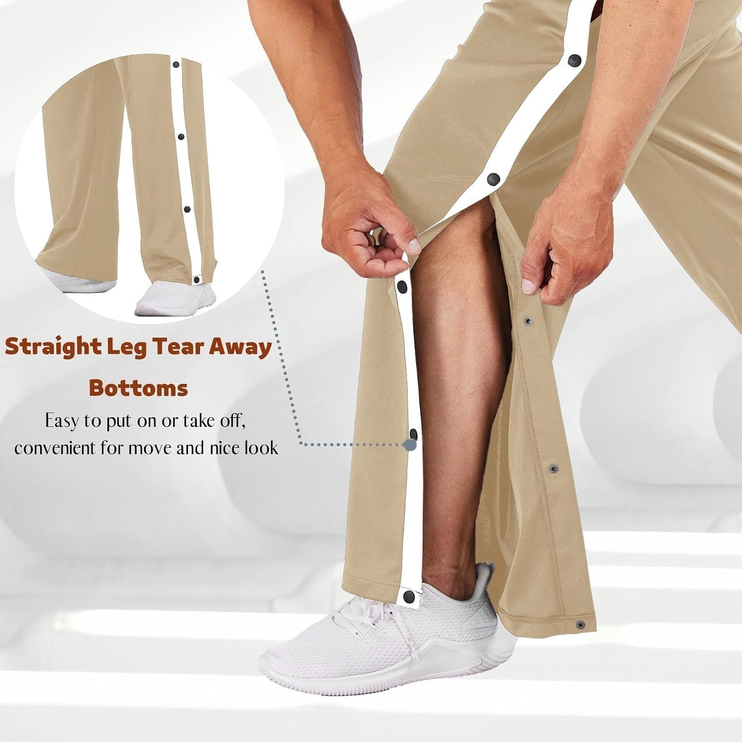 image:imageDeyeek Mens Tear Away Pants Breakaway Basketball Snap Post SurgeryKhaki