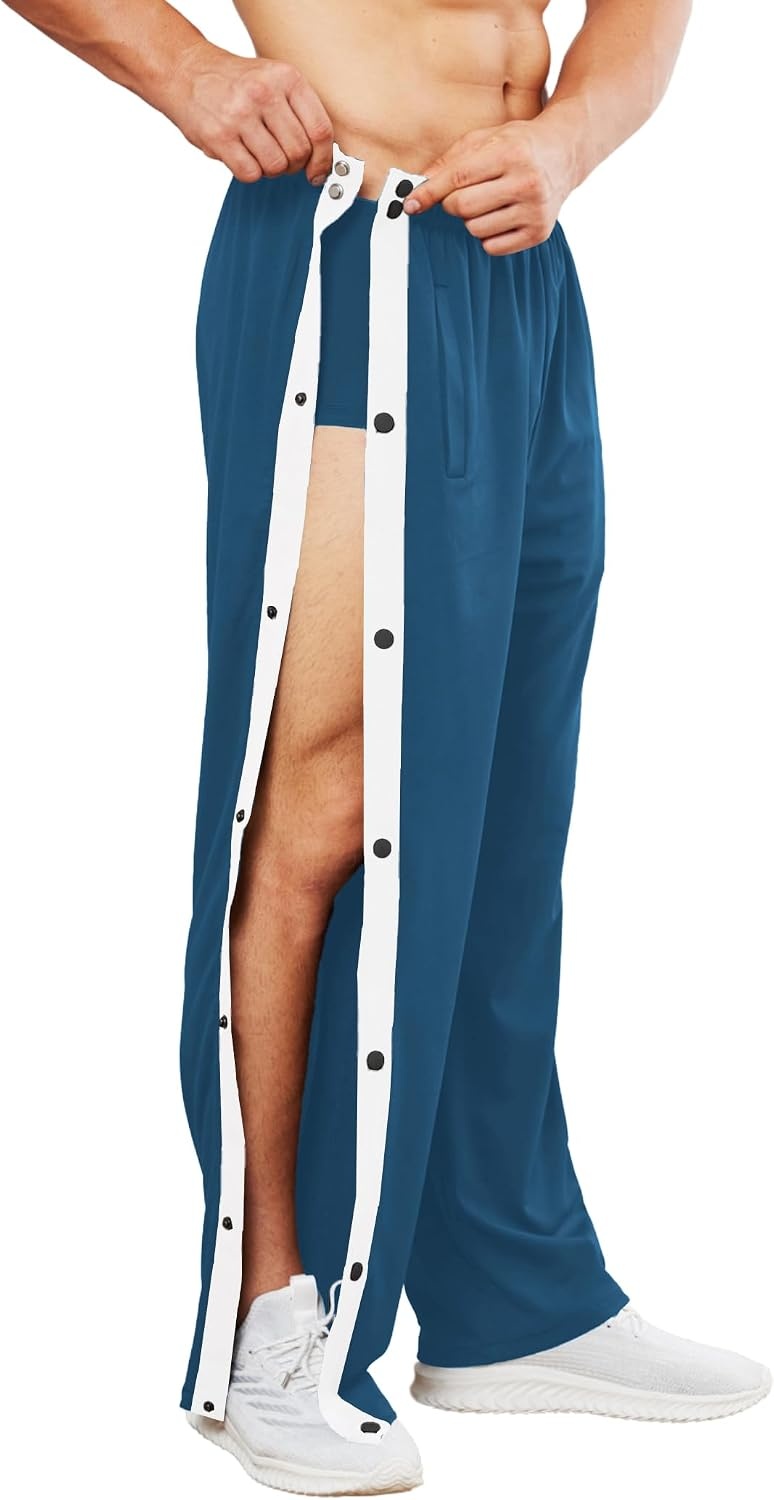 image:imageDeyeek Mens Tear Away Pants Breakaway Basketball Snap Post SurgeryLake Blue
