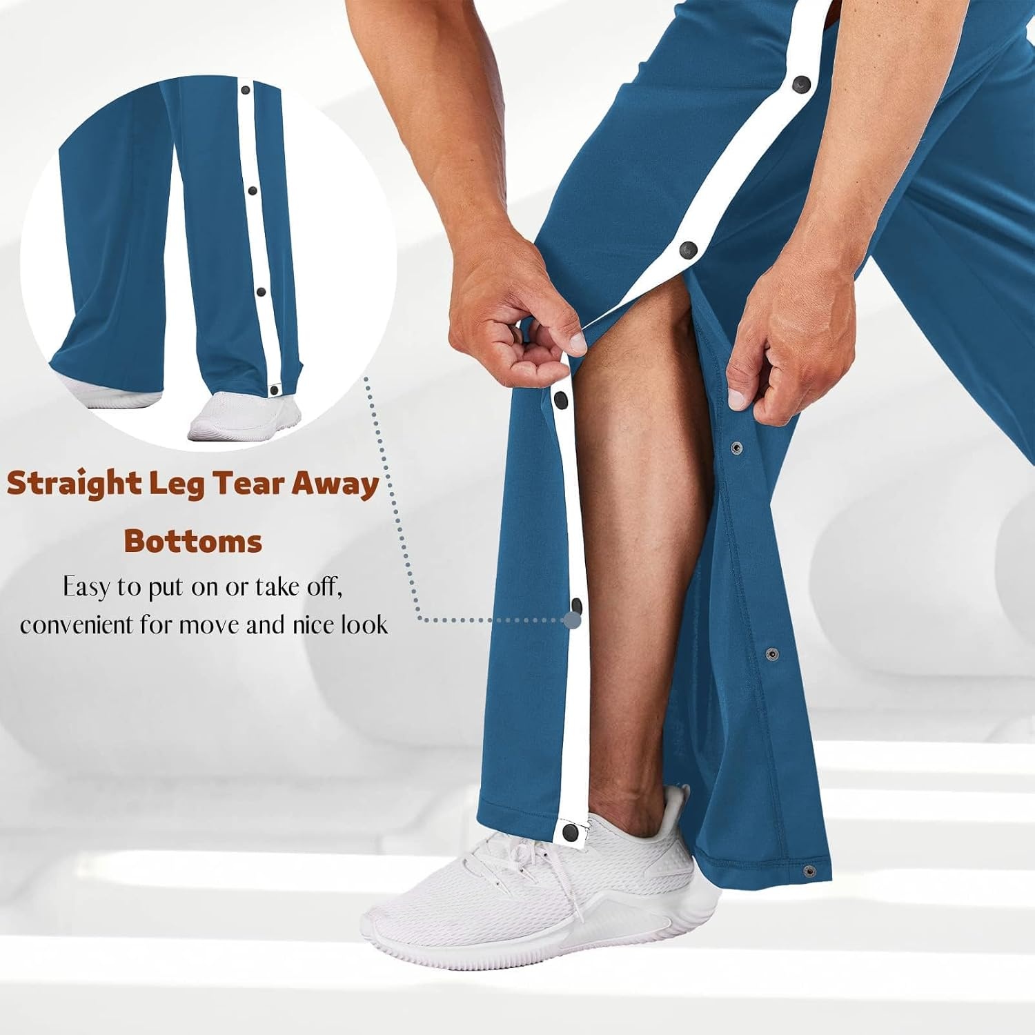 image:imageDeyeek Mens Tear Away Pants Breakaway Basketball Snap Post SurgeryLake Blue