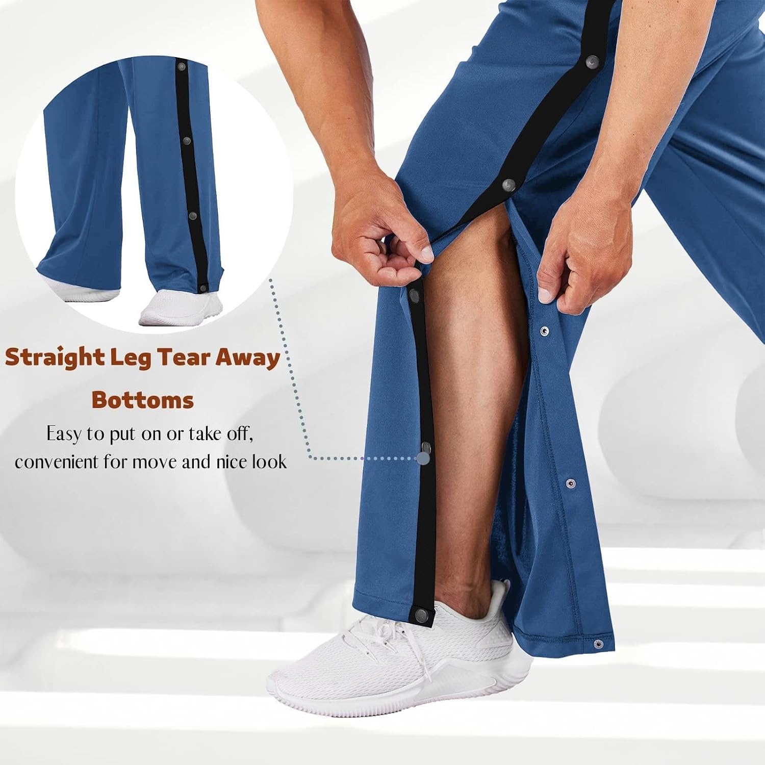 image:imageDeyeek Mens Tear Away Pants Breakaway Basketball Snap Post SurgeryNavy