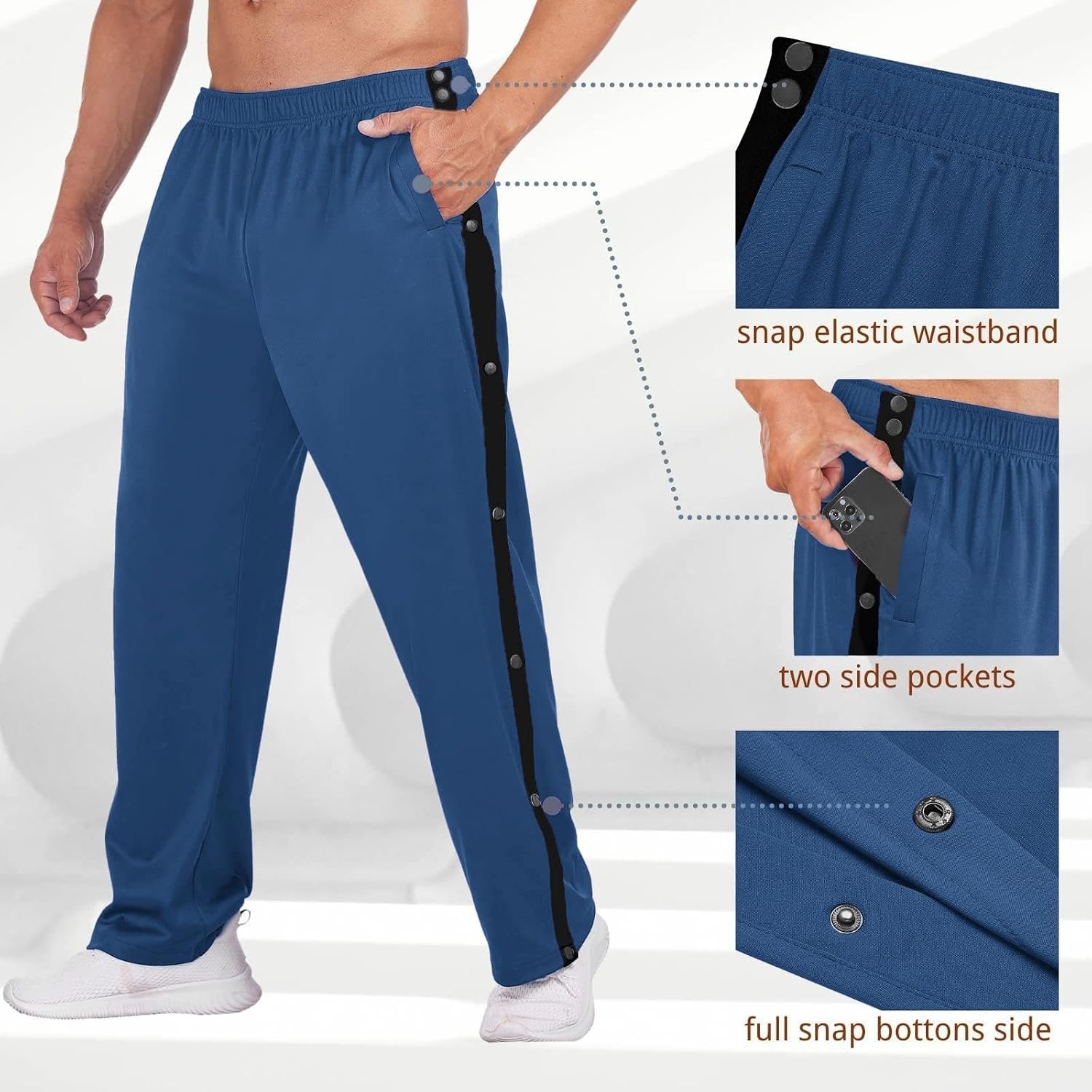 image:imageDeyeek Mens Tear Away Pants Breakaway Basketball Snap Post SurgeryNavy