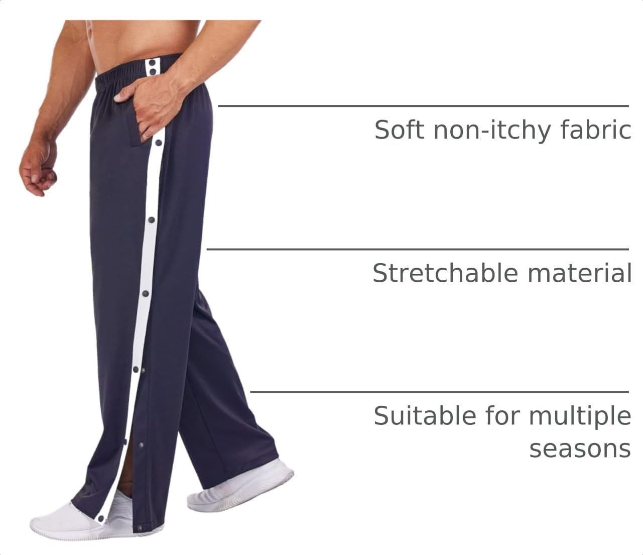 image:imageDeyeek Mens Tear Away Pants Breakaway Basketball Snap Post SurgeryNavy Blue