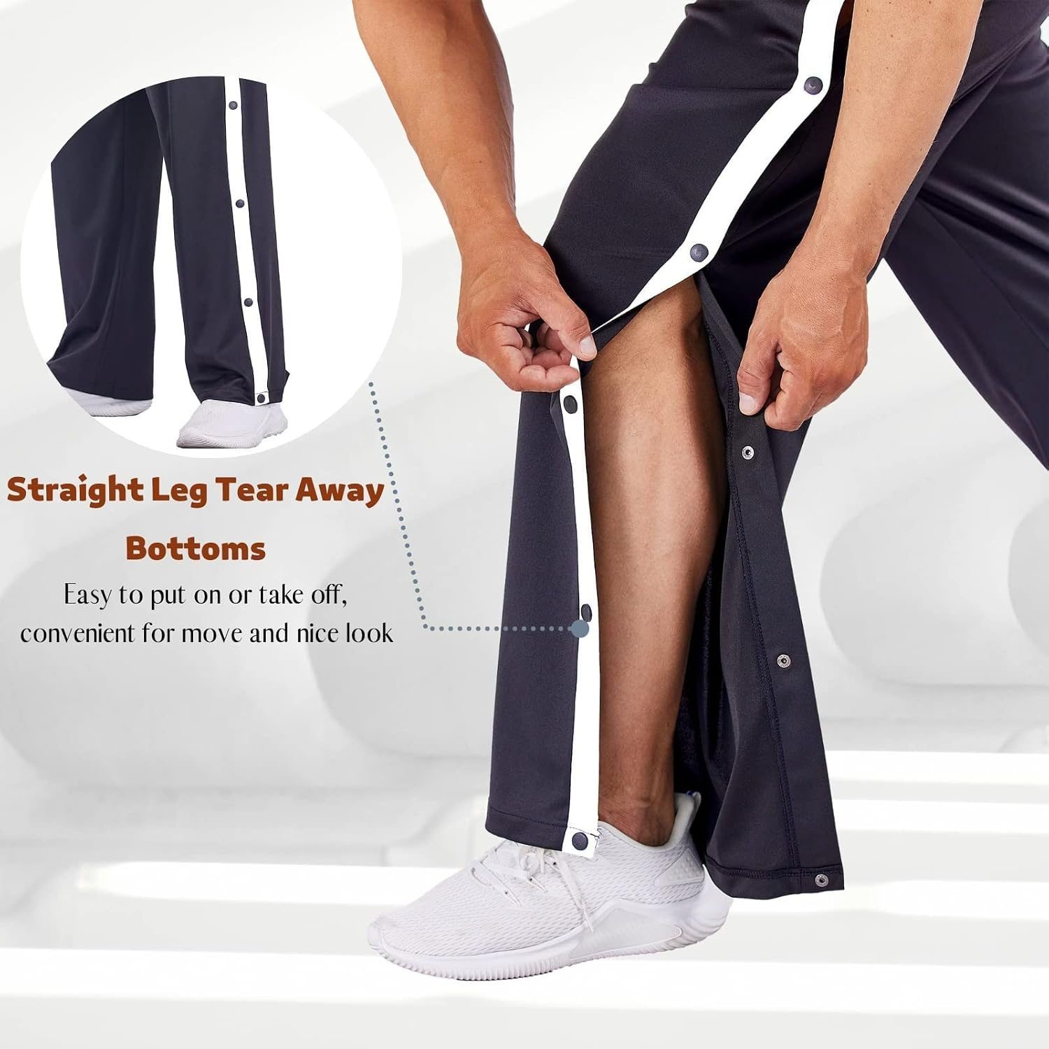 image:imageDeyeek Mens Tear Away Pants Breakaway Basketball Snap Post SurgeryNavy Blue