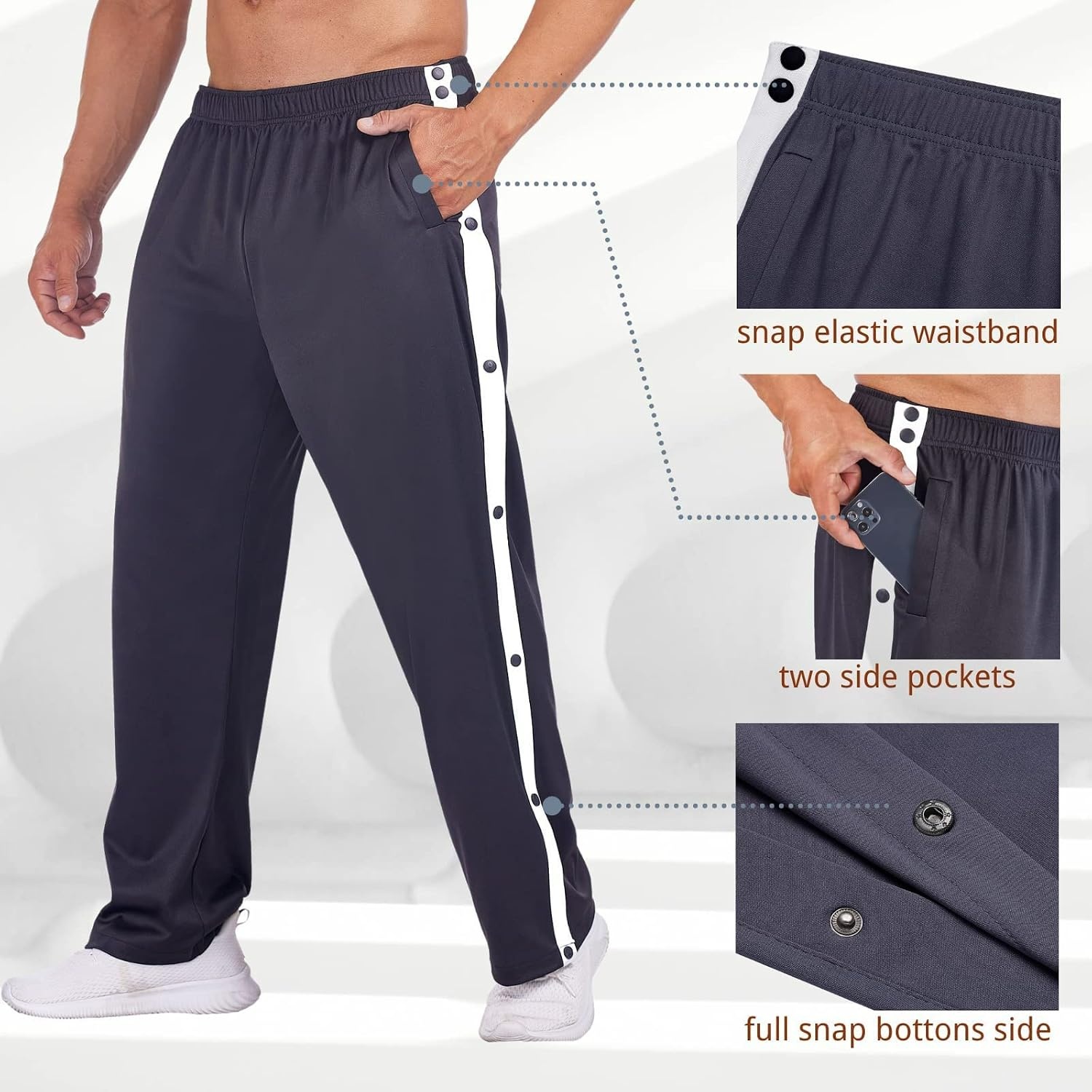 image:imageDeyeek Mens Tear Away Pants Breakaway Basketball Snap Post SurgeryNavy Blue