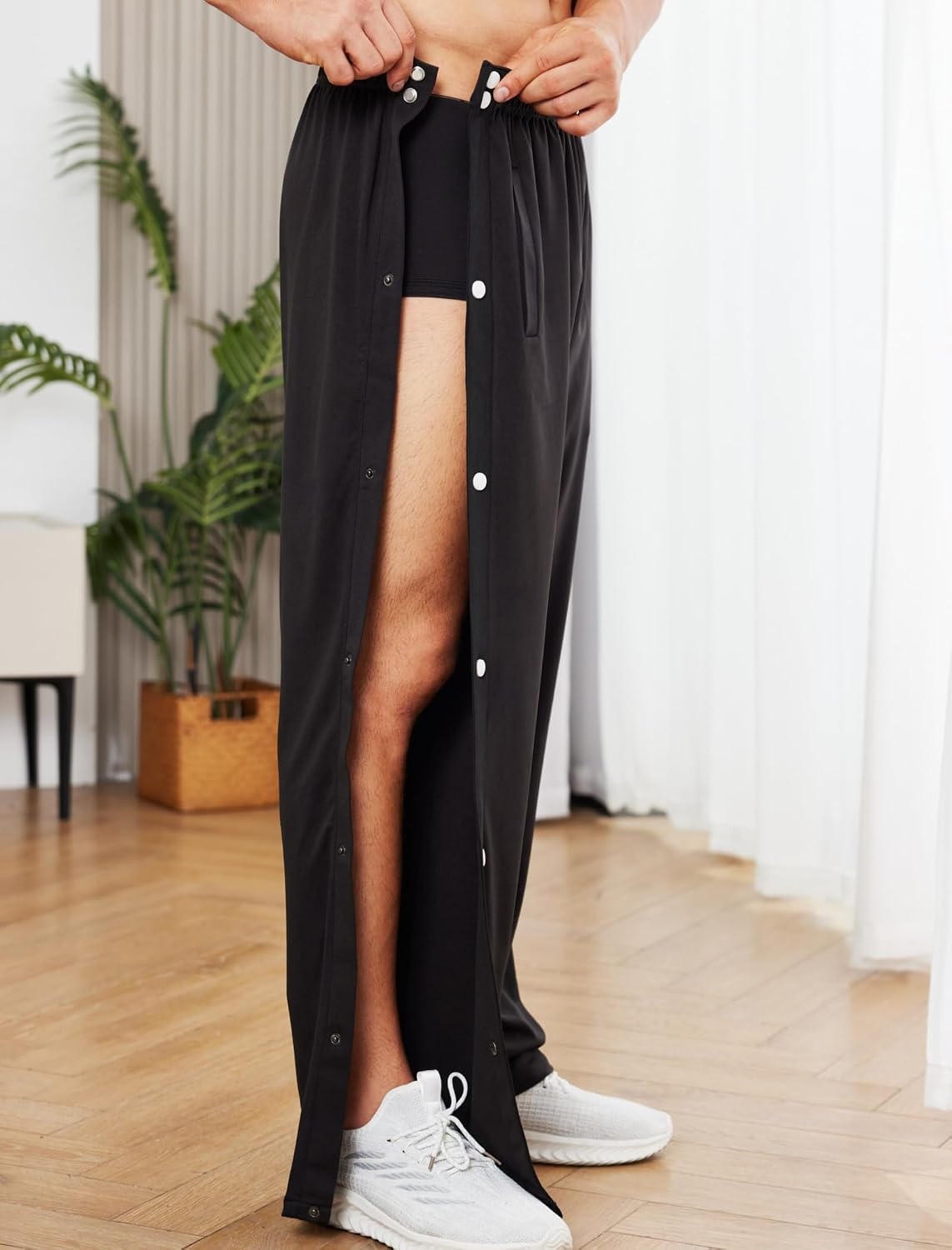 image:imageDeyeek Mens Tear Away Pants Breakaway Basketball Snap Post SurgeryPure Black Gp