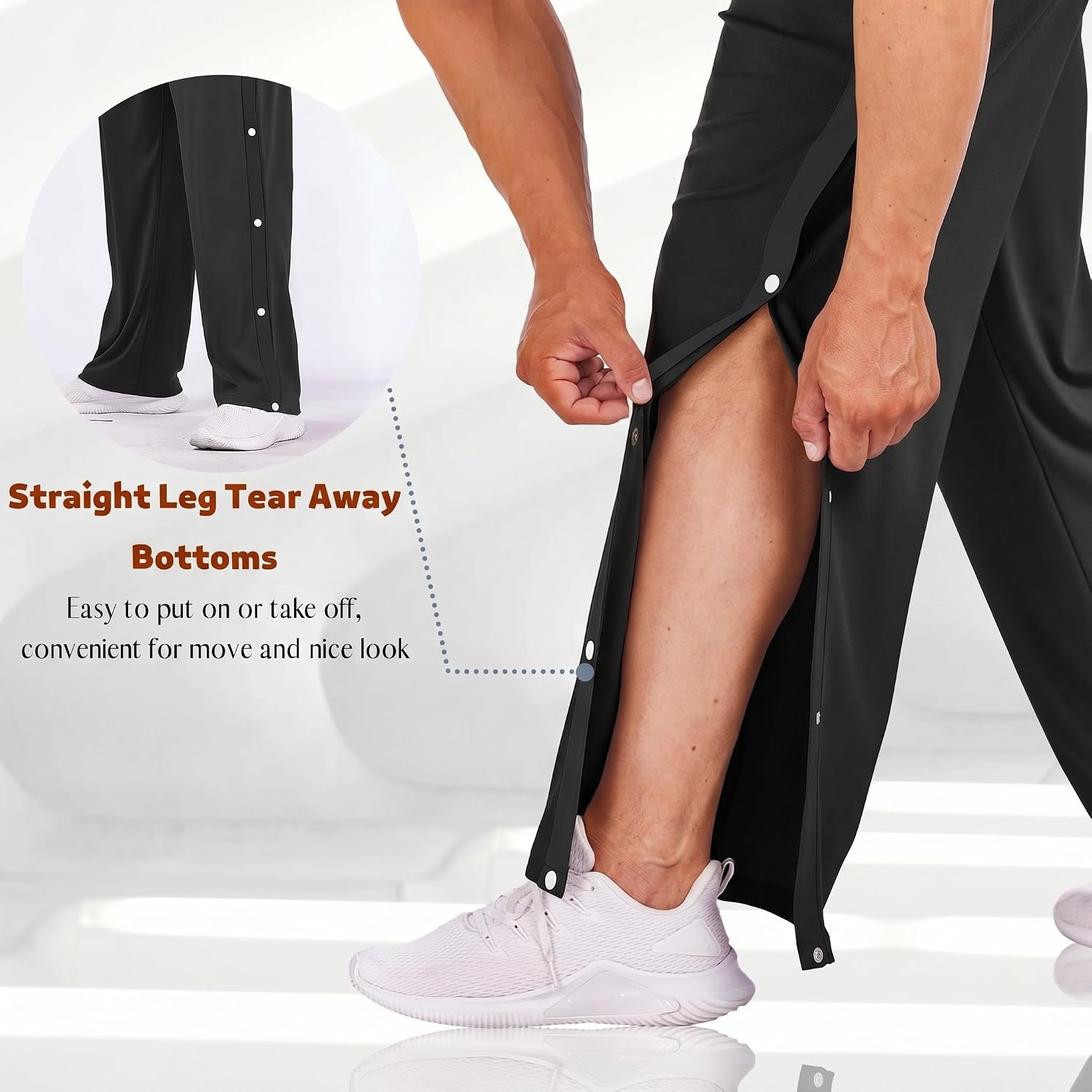 image:imageDeyeek Mens Tear Away Pants Breakaway Basketball Snap Post SurgeryPure Black Gp