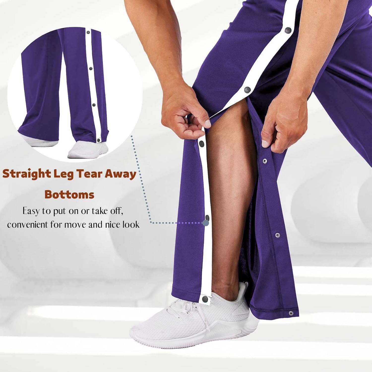 image:imageDeyeek Mens Tear Away Pants Breakaway Basketball Snap Post SurgeryPurple