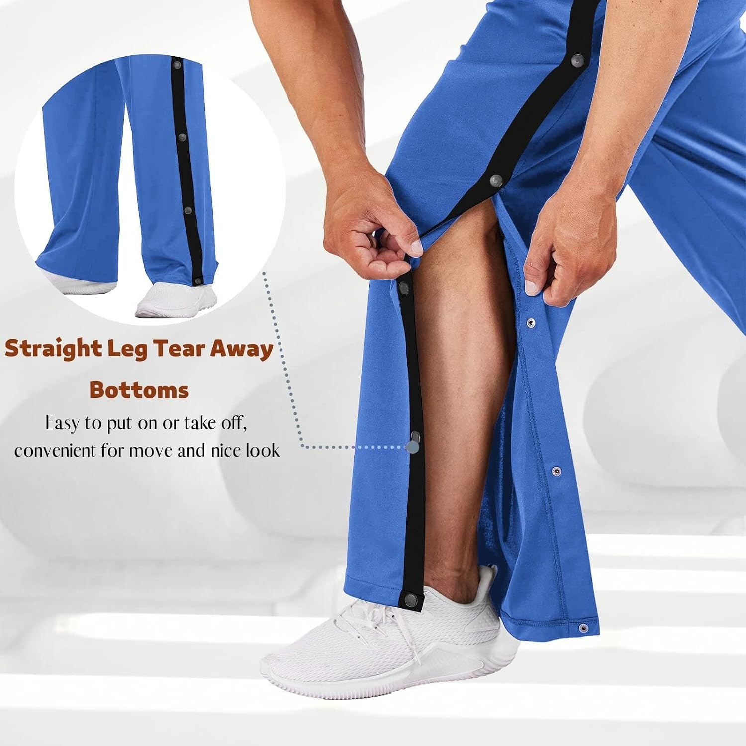 image:imageDeyeek Mens Tear Away Pants Breakaway Basketball Snap Post SurgeryRoyal Blue