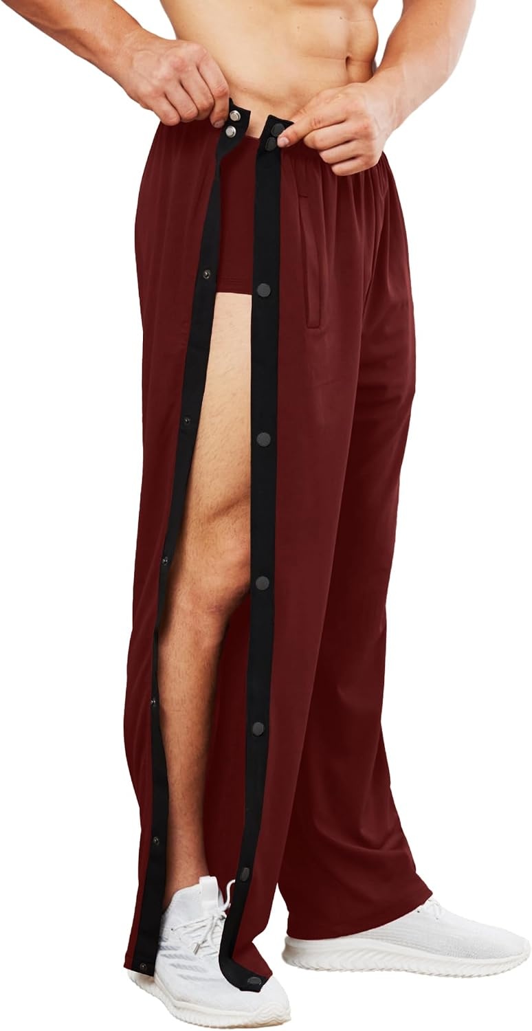 image:imageDeyeek Mens Tear Away Pants Breakaway Basketball Snap Post SurgeryWine Red