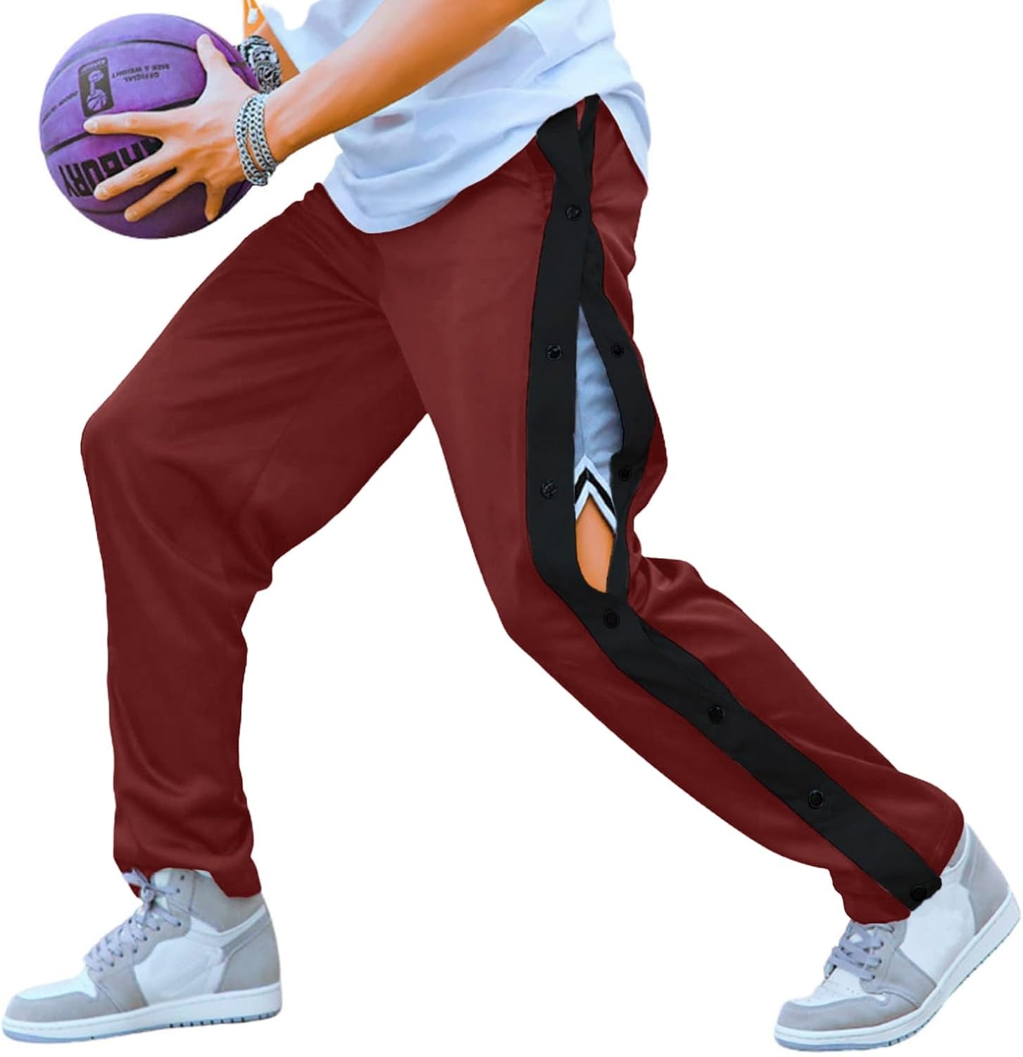 image:imageDeyeek Mens Tear Away Pants Breakaway Basketball Snap Post SurgeryWine Red