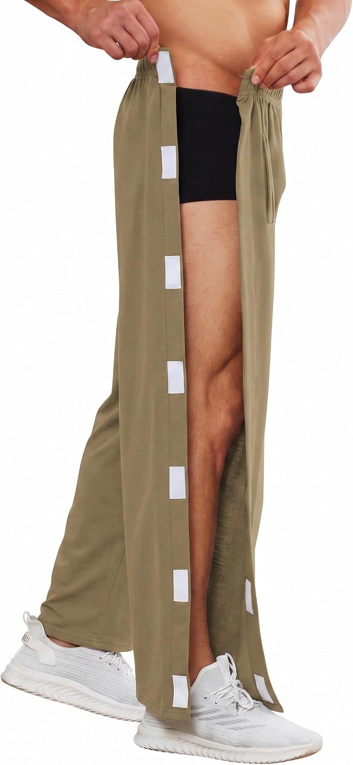 image:imageDeyeek Mens Tear Away Pants Side Snap Post Surgery Sweatpants with Pockets