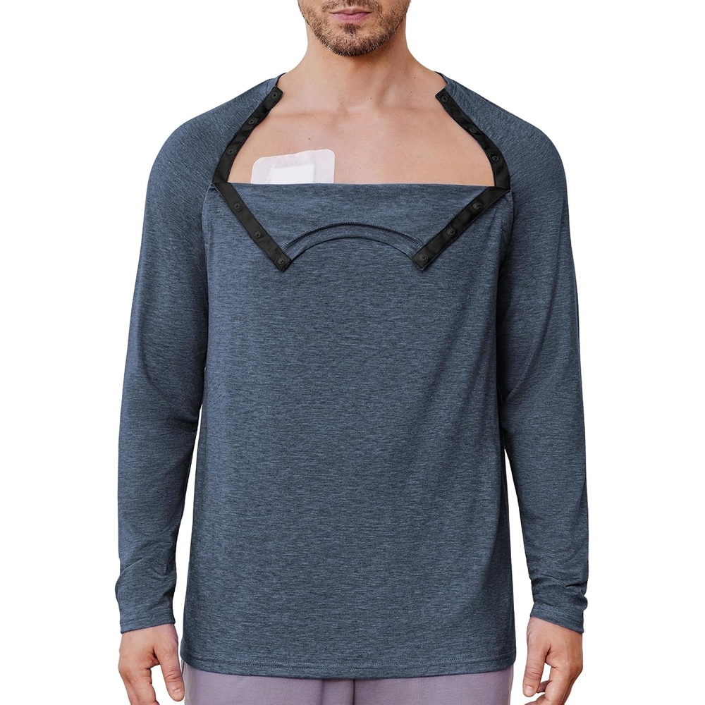 image:imageDeyeek Chemo Port Shirts for Men Side Snap Long Sleeve Port Access ShirtsBlue Purple